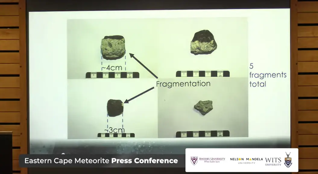 Fragments collected from the Gqeberha meteorite. Picture: YouTube screenshot Fragments collected from the Gqeberha meteorite. Picture: YouTube screenshot