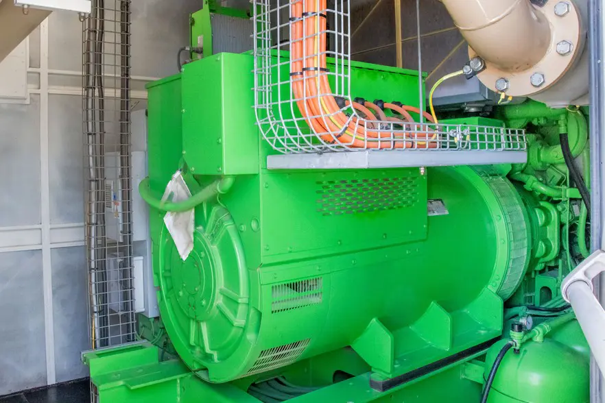 This is one of two generators, driven by engines, which are fuelled by methane at the plant. Photos: Jeffrey Abrahams/Ground Up This is one of two generators, driven by engines, which are fuelled by methane at the plant. Photos: Jeffrey Abrahams/Ground Up