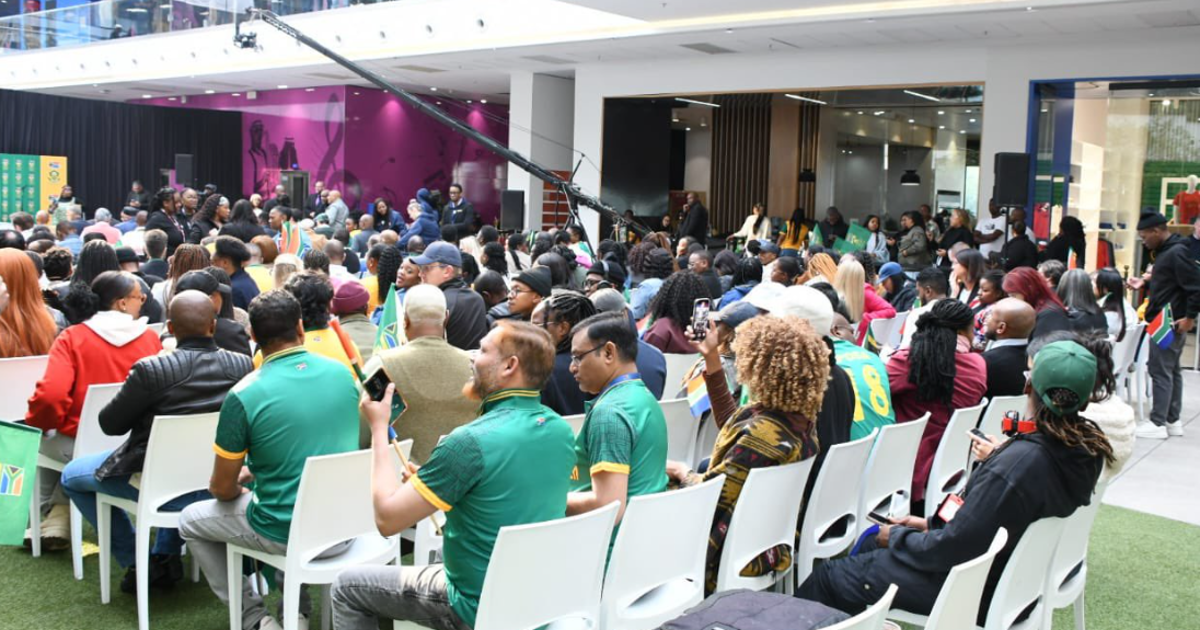 Supporters gather at Nelson Mandela Square to celebrate the World Test ...