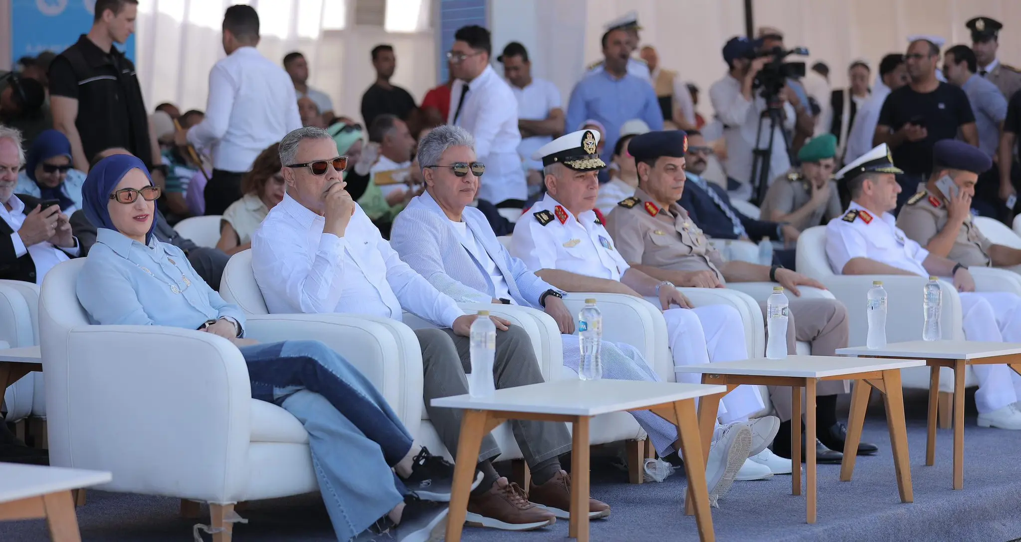 Dignitaries watching the recovery of artefacts from a sunken city off Alexandria - Facebook Dignitaries watching the recovery of artefacts from a sunken city off Alexandria - Facebook