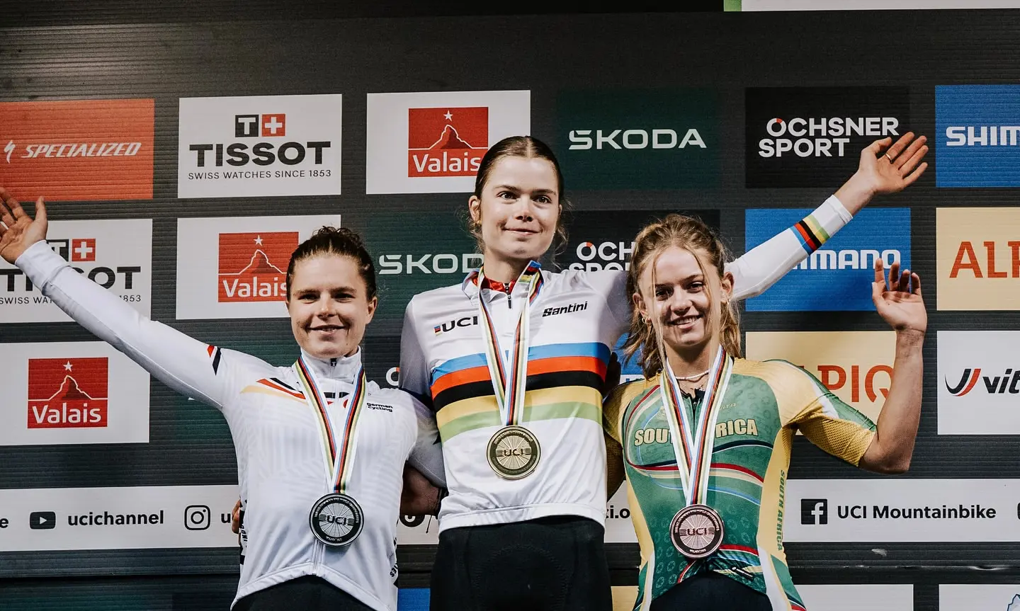 Tyler Jacobs at the UCI Mountain Bike World Championships, where she claimed a bronze in the Under-23 Women’s Short Track (XCC) race. Picture: Robin Nevrala. Tyler Jacobs at the UCI Mountain Bike World Championships, where she claimed a bronze in the Under-23 Women’s Short Track (XCC) race. Picture: Robin Nevrala.