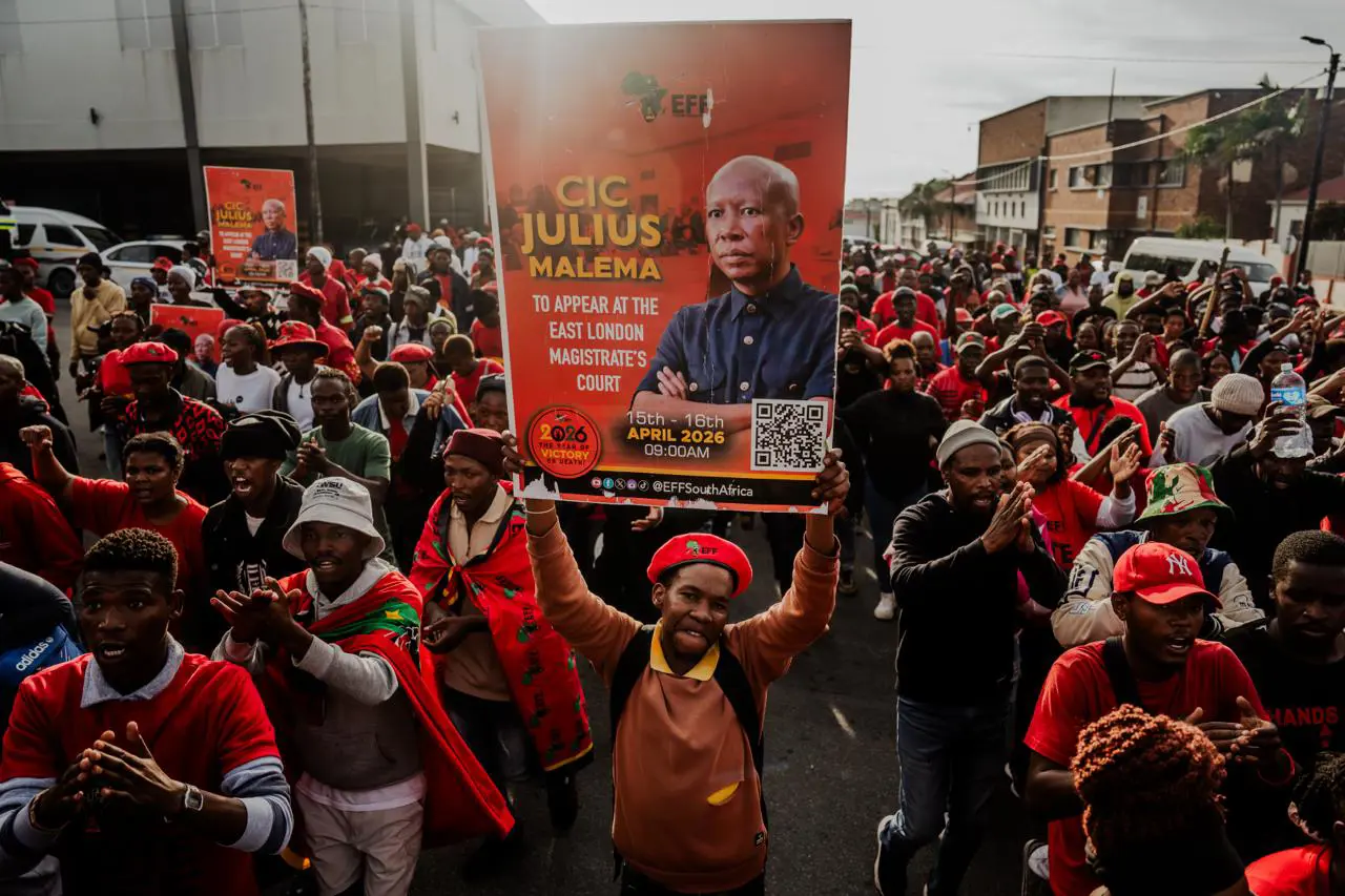 EFF supporters gather outside the East London Magistrate's Court ahead of party leader Julius Malema's pre-sentencing hearing. Picture: Sphamandla Dlamini/EWN EFF supporters gather outside the East London Magistrate's Court ahead of party leader Julius Malema's pre-sentencing hearing. Picture: Sphamandla Dlamini/EWN