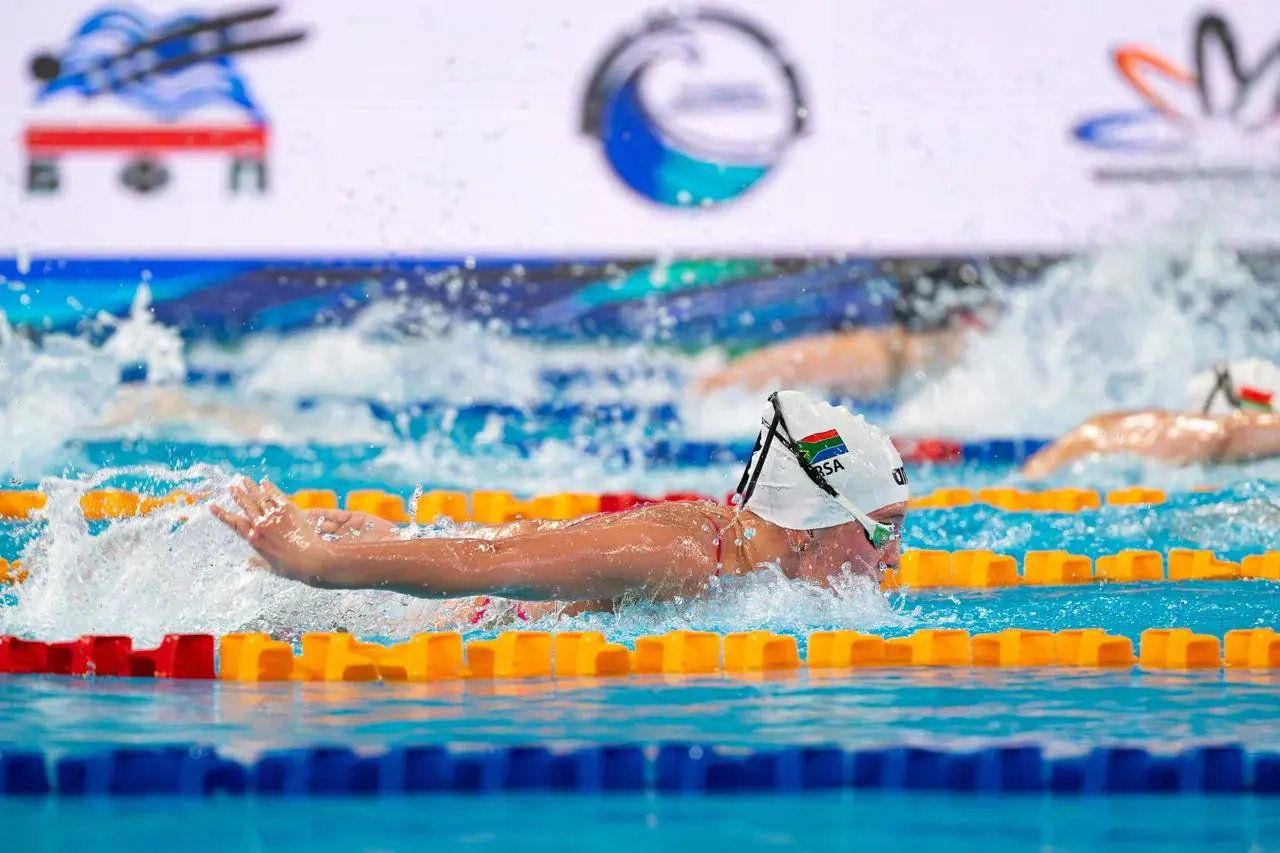 Swimmer Scarlett Le Roux brings home two medals (bronze and silver) from the Belarus Swimming Cup. Picture: Supplied. Swimmer Scarlett Le Roux brings home two medals (bronze and silver) from the Belarus Swimming Cup. Picture: Supplied.