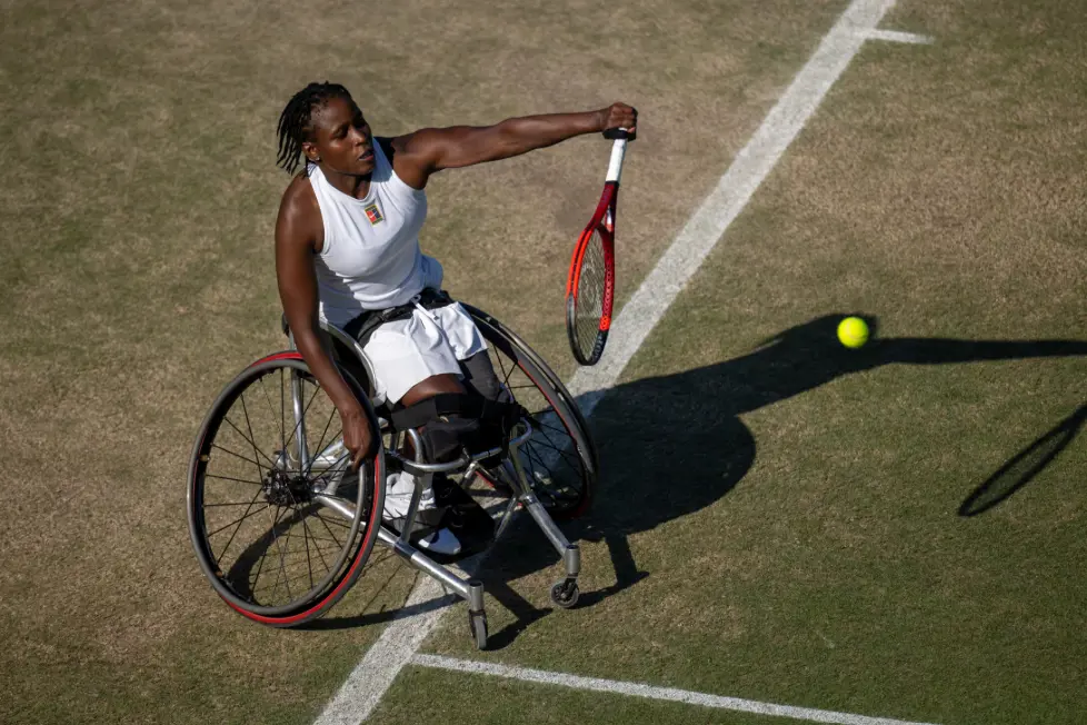 South Africa’s wheelchair tennis star and reigning Wimbledon doubles champion, Kgothatso Montjane competing at Wimbledon on Tuesday, 8 July 2025. Picture: ITF Communications. South Africa’s wheelchair tennis star and reigning Wimbledon doubles champion, Kgothatso Montjane competing at Wimbledon on Tuesday, 8 July 2025. Picture: ITF Communications.