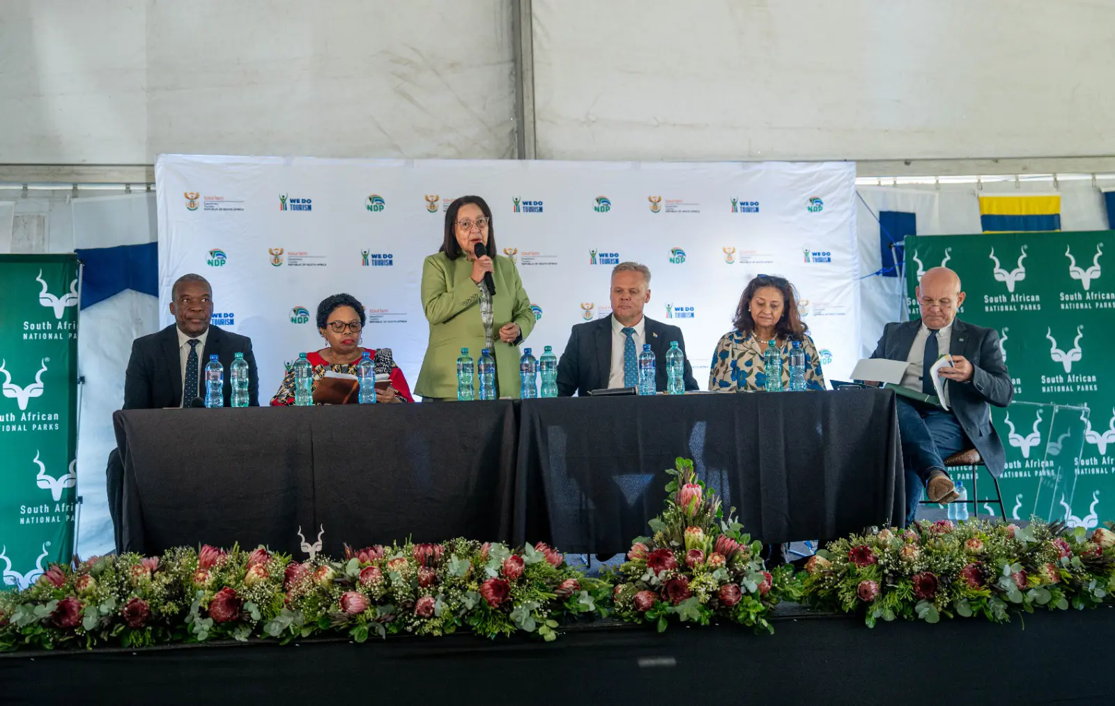 From Left: Deputy Tourism Minister Makhotso Sotyu, Tourism Minister Patricia de Lille, Forestry, Fisheries and the Environment Minister Willie Aucamp, SANPARKS Interim Board chairperson Beryl Ferguson, Overberg District Executive Mayor Andries Franken. Picture: Simphiwe Nkosi/EWN From Left: Deputy Tourism Minister Makhotso Sotyu, Tourism Minister Patricia de Lille, Forestry, Fisheries and the Environment Minister Willie Aucamp, SANPARKS Interim Board chairperson Beryl Ferguson, Overberg District Executive Mayor Andries Franken. Picture: Simphiwe Nkosi/EWN