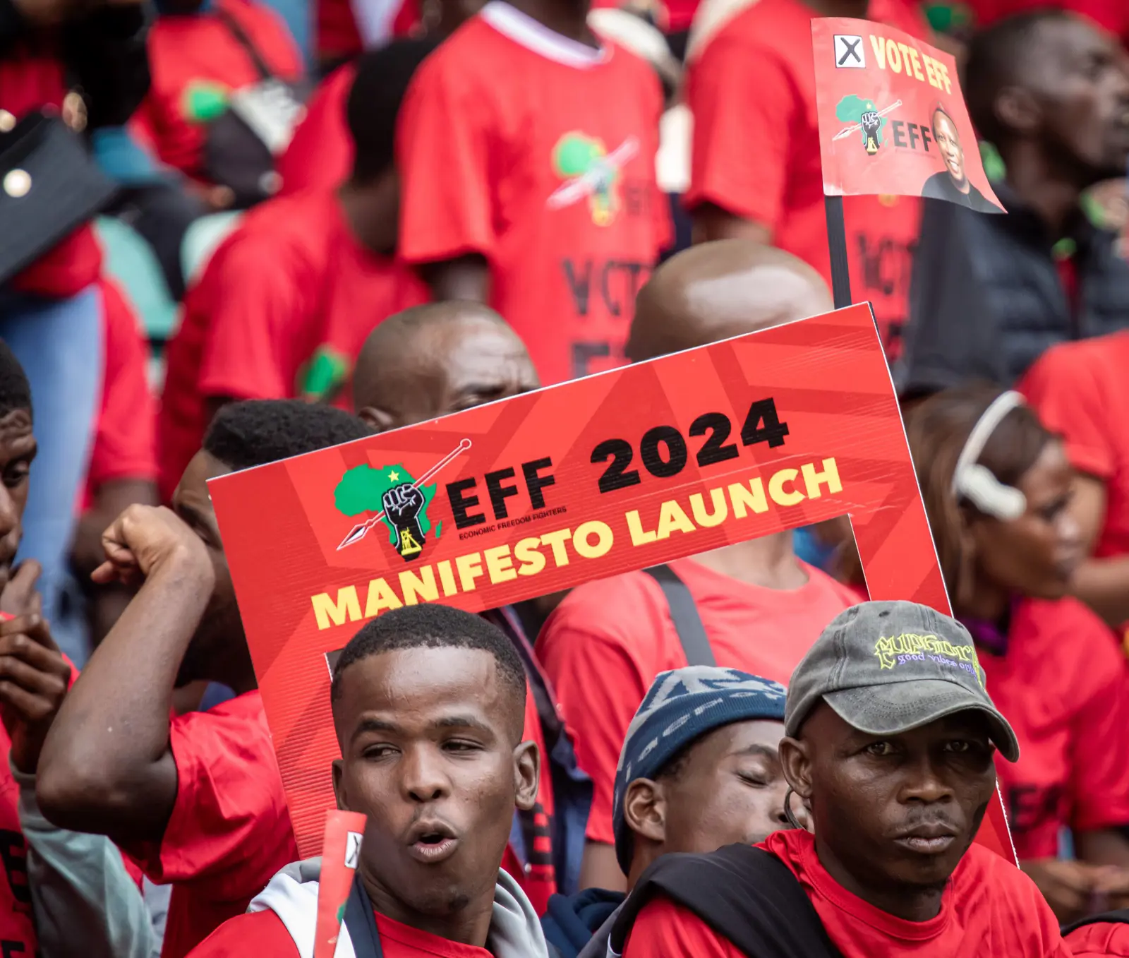 The Economic Freedom Fighters (EFF) manifesto launch at the at the Moses Mabhida Stadium in Durban on Saturday, 10 February 2024. Picture: Xanderleigh Dookey Makhaza/Eyewitness News The Economic Freedom Fighters (EFF) manifesto launch at the at the Moses Mabhida Stadium in Durban on Saturday, 10 February 2024. Picture: Xanderleigh Dookey Makhaza/Eyewitness News