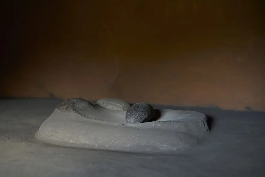A traditional stone mill that was used by the cave dwellers to grind grains into fresh flour. Photo: Barry Christianson/GroundUp A traditional stone mill that was used by the cave dwellers to grind grains into fresh flour. Photo: Barry Christianson/GroundUp