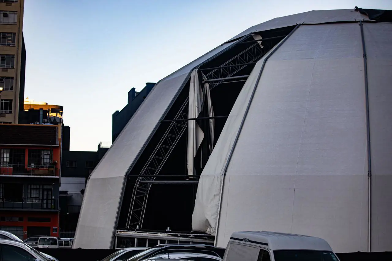 The dome tent that was used as a temporary parliamentary chamber has been damaged by weather. Picture: Kayleen Morgan/EWN The dome tent that was used as a temporary parliamentary chamber has been damaged by weather. Picture: Kayleen Morgan/EWN