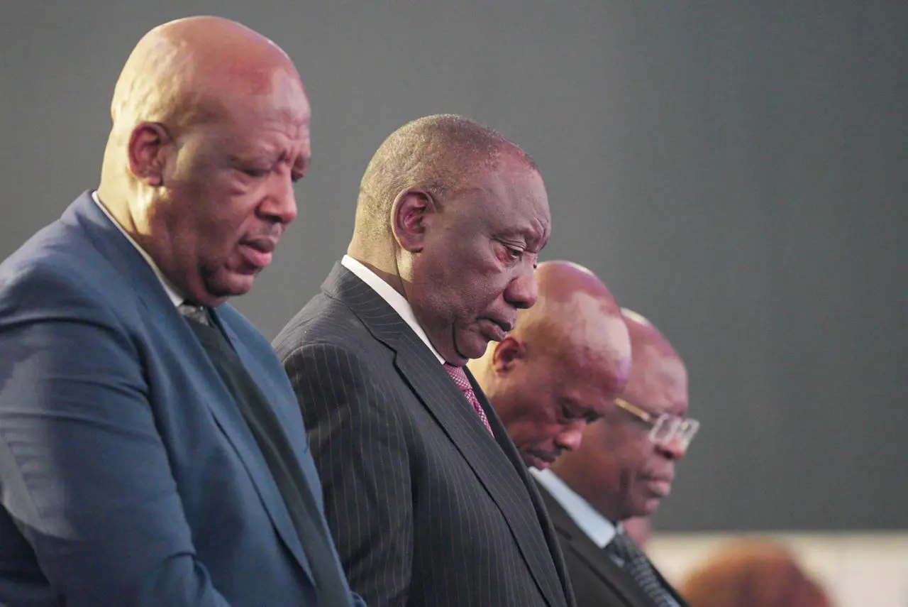 President Cyril Ramaphosa bows his head in prayer at the national results operations centre on 2 June 2024. Picture: Jacques Nelles/Eyewitness News President Cyril Ramaphosa bows his head in prayer at the national results operations centre on 2 June 2024. Picture: Jacques Nelles/Eyewitness News