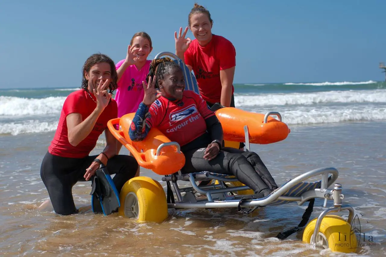 Noluthando Makalima, with her support team, which helps her get her in and out of the water for competitions. Picture: Neo Pillay Noluthando Makalima, with her support team, which helps her get her in and out of the water for competitions. Picture: Neo Pillay