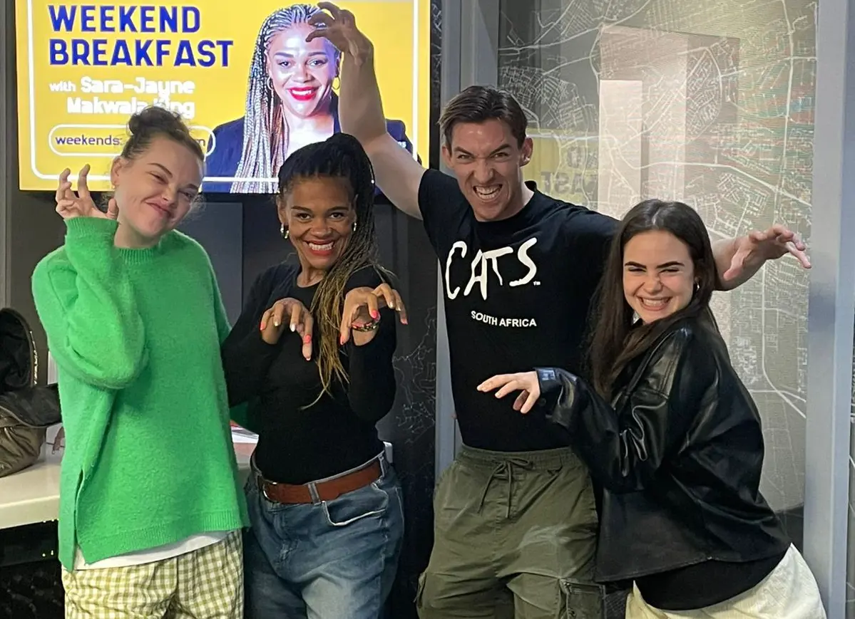 Cats cast members in-studio with Sara-Jayne Makwala King Cats cast members in-studio with Sara-Jayne Makwala King