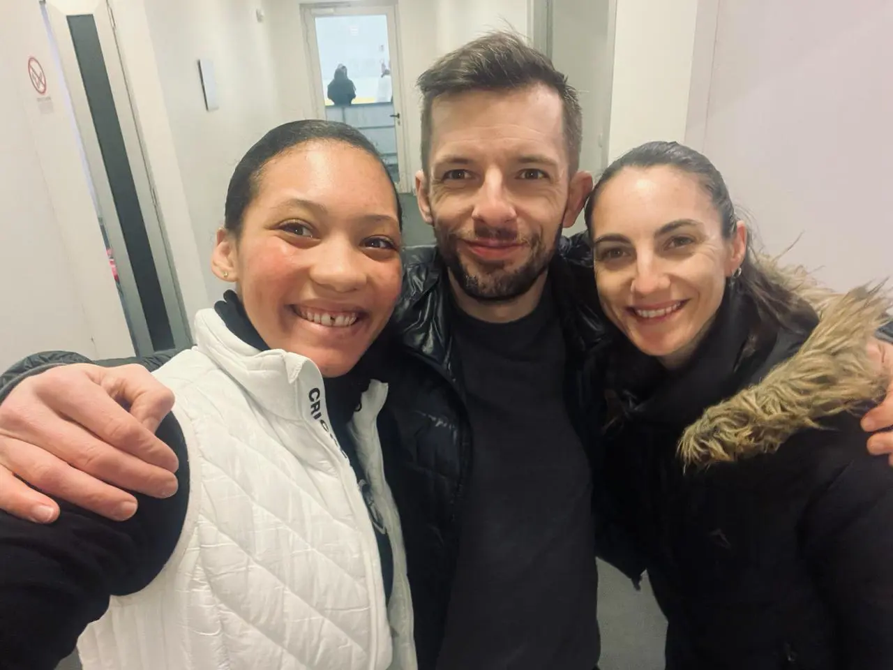 SA figure skater Gian-Quen Isaacs with her Italian Coach Ondrej Hotarek and main coach Megan Allely-Painczyk. Picture: Supplied. SA figure skater Gian-Quen Isaacs with her Italian Coach Ondrej Hotarek and main coach Megan Allely-Painczyk. Picture: Supplied.