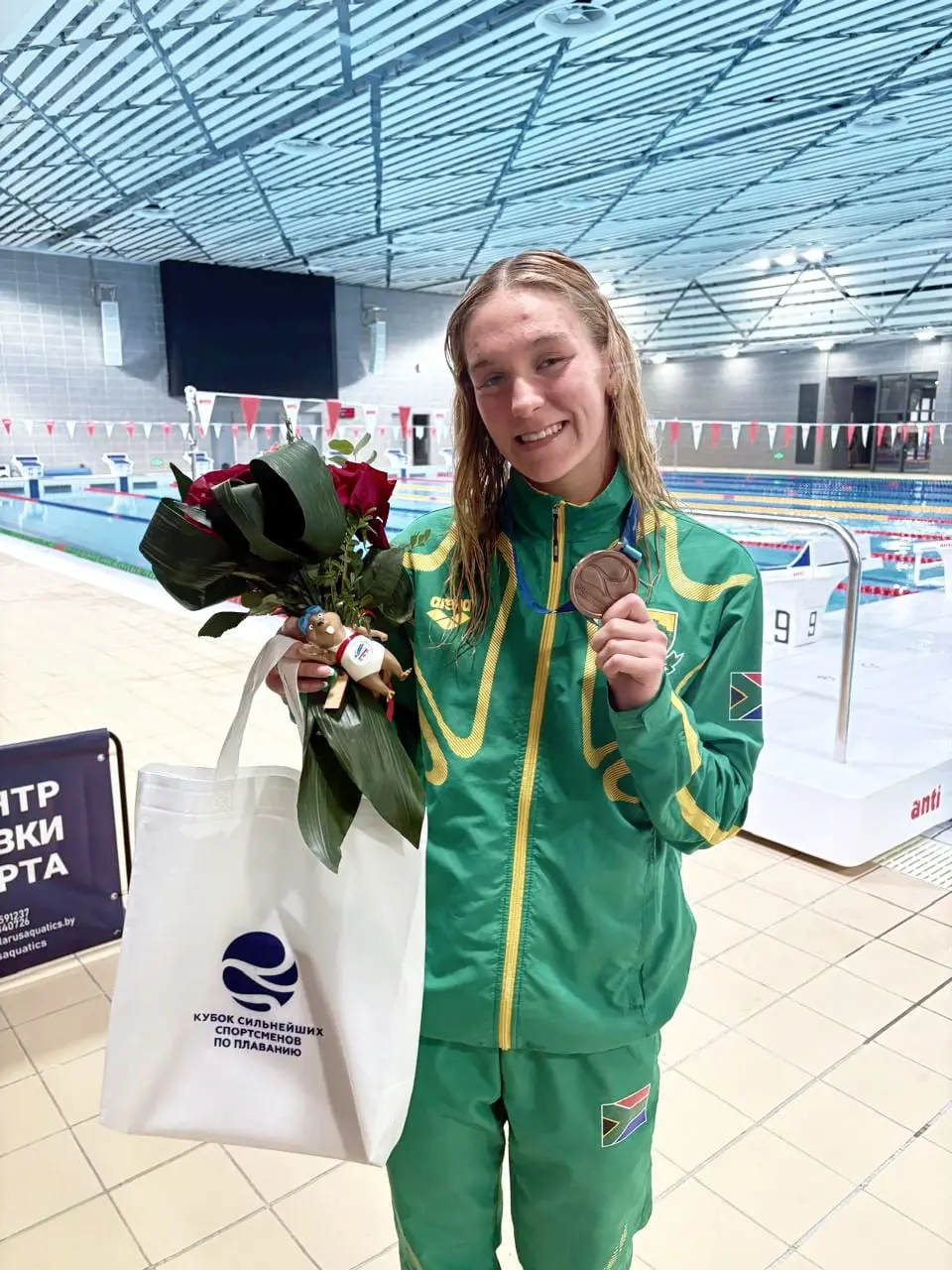 Scarlett Le Roux won a bronze medal at the 2025 competitive Belarus Swimming Cup. Picture: Swimming South Africa/ Facebook. Scarlett Le Roux won a bronze medal at the 2025 competitive Belarus Swimming Cup. Picture: Swimming South Africa/ Facebook.