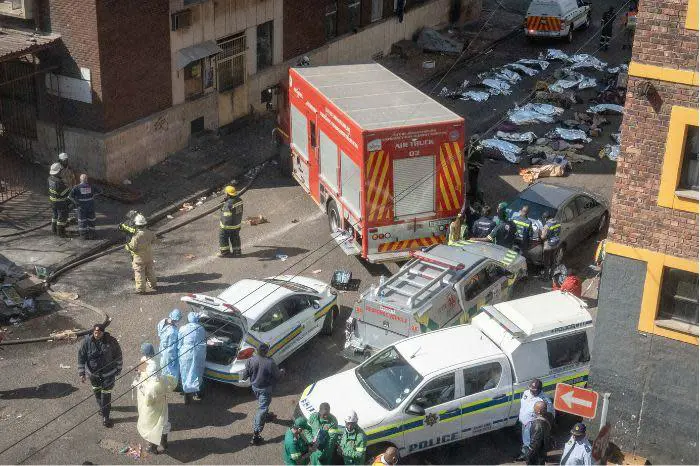 The bodies of some of the 77 victims who perished in the Marshalltown building fire last month. ore than 1,000 people were left homeless as a result of the blaze. Picture: Jacques Nelles/Eyewitness News The bodies of some of the 77 victims who perished in the Marshalltown building fire last month. ore than 1,000 people were left homeless as a result of the blaze. Picture: Jacques Nelles/Eyewitness News