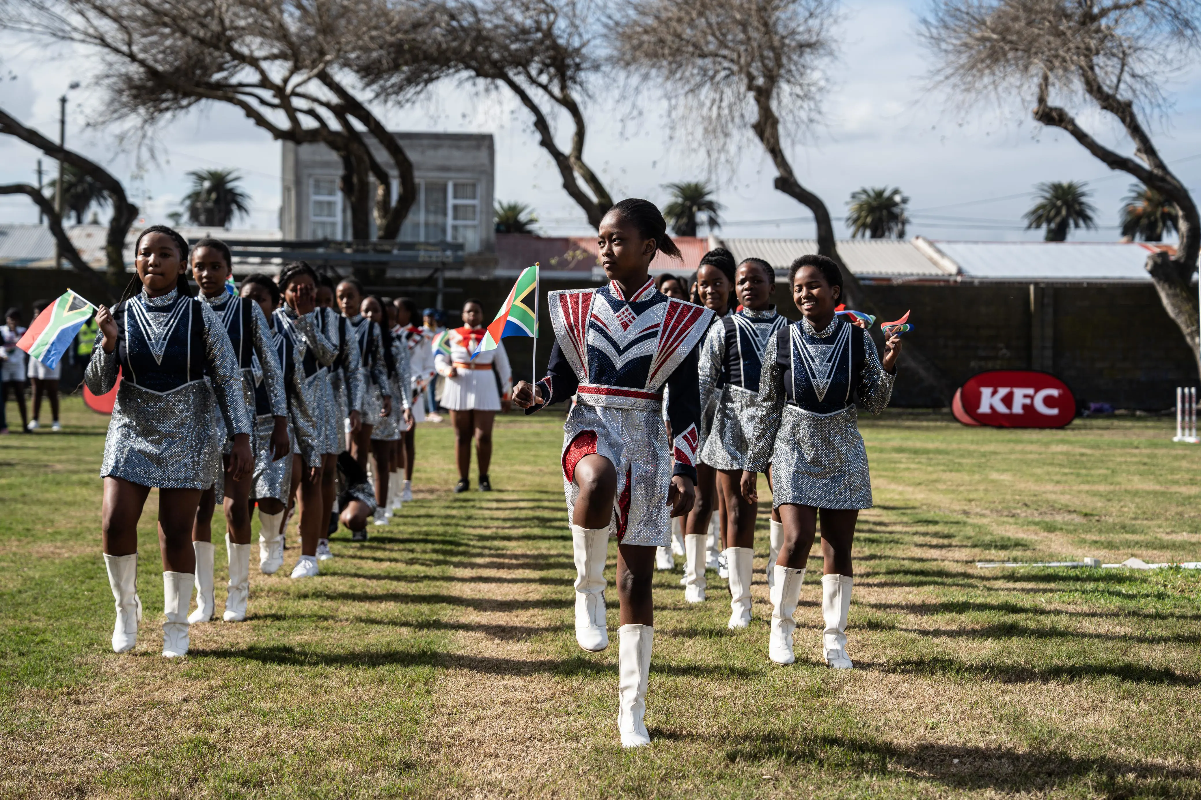 Junior drum majorettes perform for the Proteas in Langa, Cape Town on 25 July 2025. Picture: Kayleen Morgan/EWN Junior drum majorettes perform for the Proteas in Langa, Cape Town on 25 July 2025. Picture: Kayleen Morgan/EWN