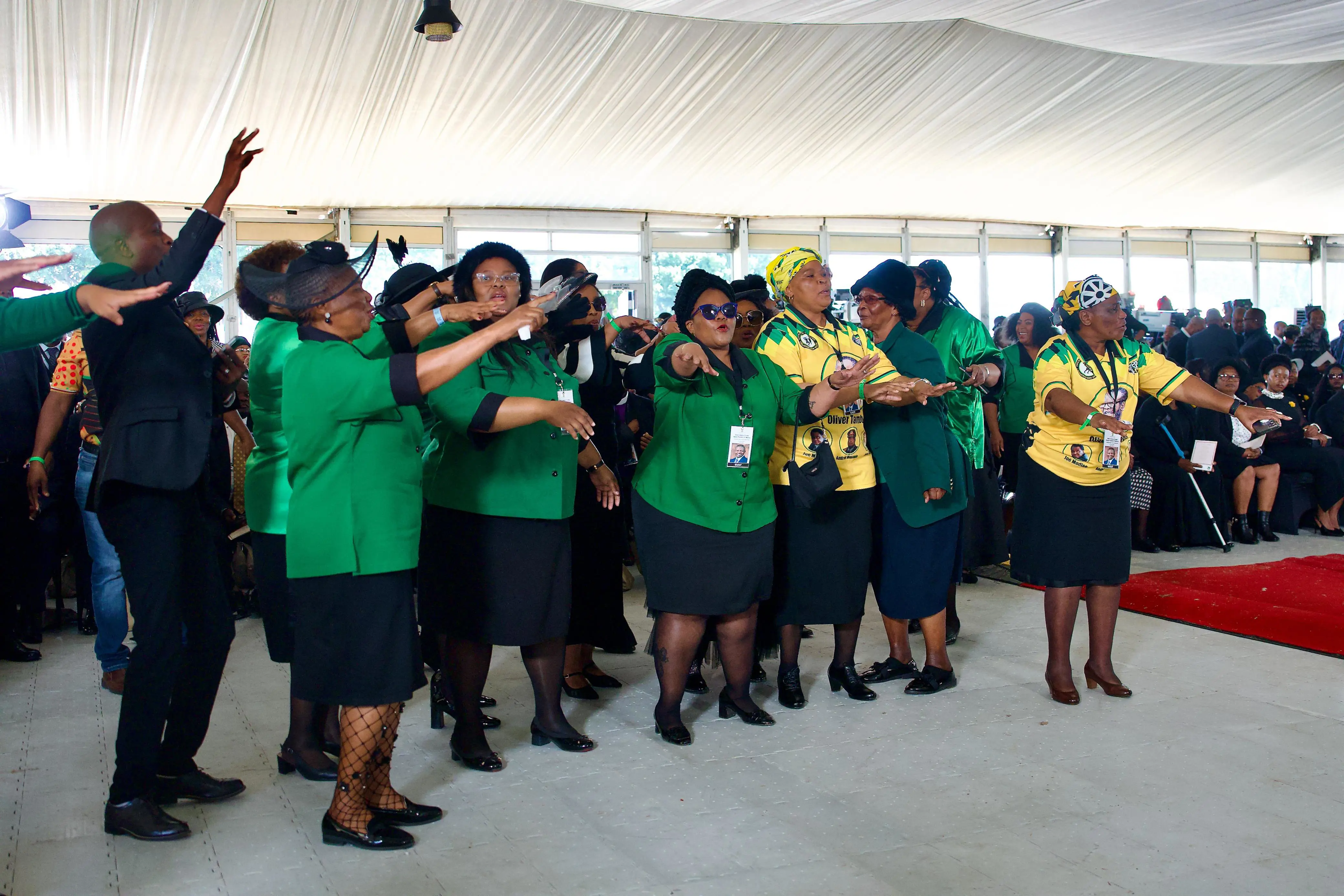 Members of the ANC Women's League pay tribute to former Deputy President David Mabuza at his funeral service at the Hoërskool Bergvlam in Mbombela, Mpumalanga on 12 July 2025. Picture: Katlego Jiyane/EWN Members of the ANC Women's League pay tribute to former Deputy President David Mabuza at his funeral service at the Hoërskool Bergvlam in Mbombela, Mpumalanga on 12 July 2025. Picture: Katlego Jiyane/EWN