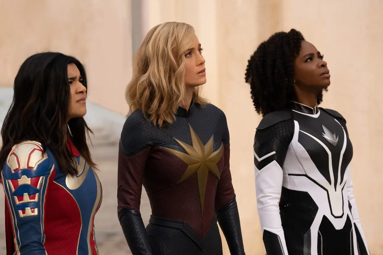 Iman Vellani as Ms Marvel/Kamala Khan (L), Brie Larson as Captain Marvel/Carol Danvers (C), and Teyonah Parris as Captain Monica Rambeau (R) in ‘The Marvels’ (2023). Picture: Supplied/Disney Africa Iman Vellani as Ms Marvel/Kamala Khan (L), Brie Larson as Captain Marvel/Carol Danvers (C), and Teyonah Parris as Captain Monica Rambeau (R) in ‘The Marvels’ (2023). Picture: Supplied/Disney Africa