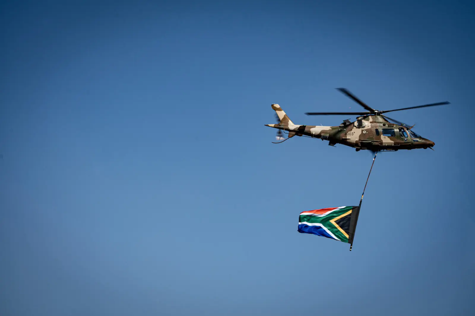 A close-up of an SA Airforce helicopter during a massed flypast during the presidential inauguration on 19 June 2024. Picture: Xanderleigh Dookey Makhaza/Eyewitness News A close-up of an SA Airforce helicopter during a massed flypast during the presidential inauguration on 19 June 2024. Picture: Xanderleigh Dookey Makhaza/Eyewitness News