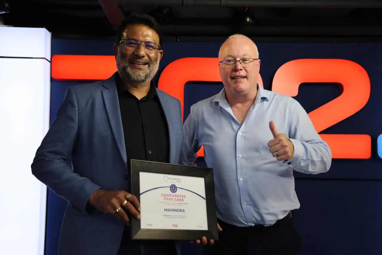 Mahindra CEO Rajesh Gupta and 702's Ray White. Photo: 702/Karabo Tebele Mahindra CEO Rajesh Gupta and 702's Ray White. Photo: 702/Karabo Tebele