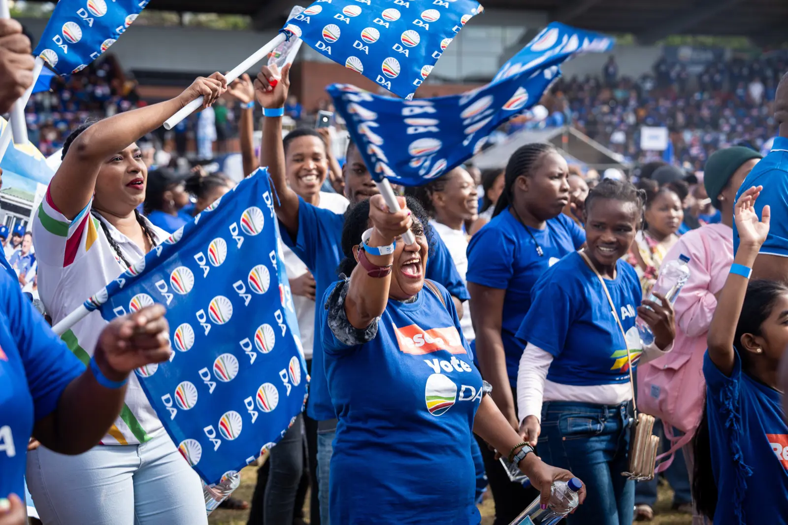 DA supporters at the Curries Fountain Stadium in Durban on 11 May 2024 for the party's KwaZulu-Natal Rescue South Africa tour campaign. Picture: Xanderleigh Dookey Makhaza/Eyewitness News DA supporters at the Curries Fountain Stadium in Durban on 11 May 2024 for the party's KwaZulu-Natal Rescue South Africa tour campaign. Picture: Xanderleigh Dookey Makhaza/Eyewitness News