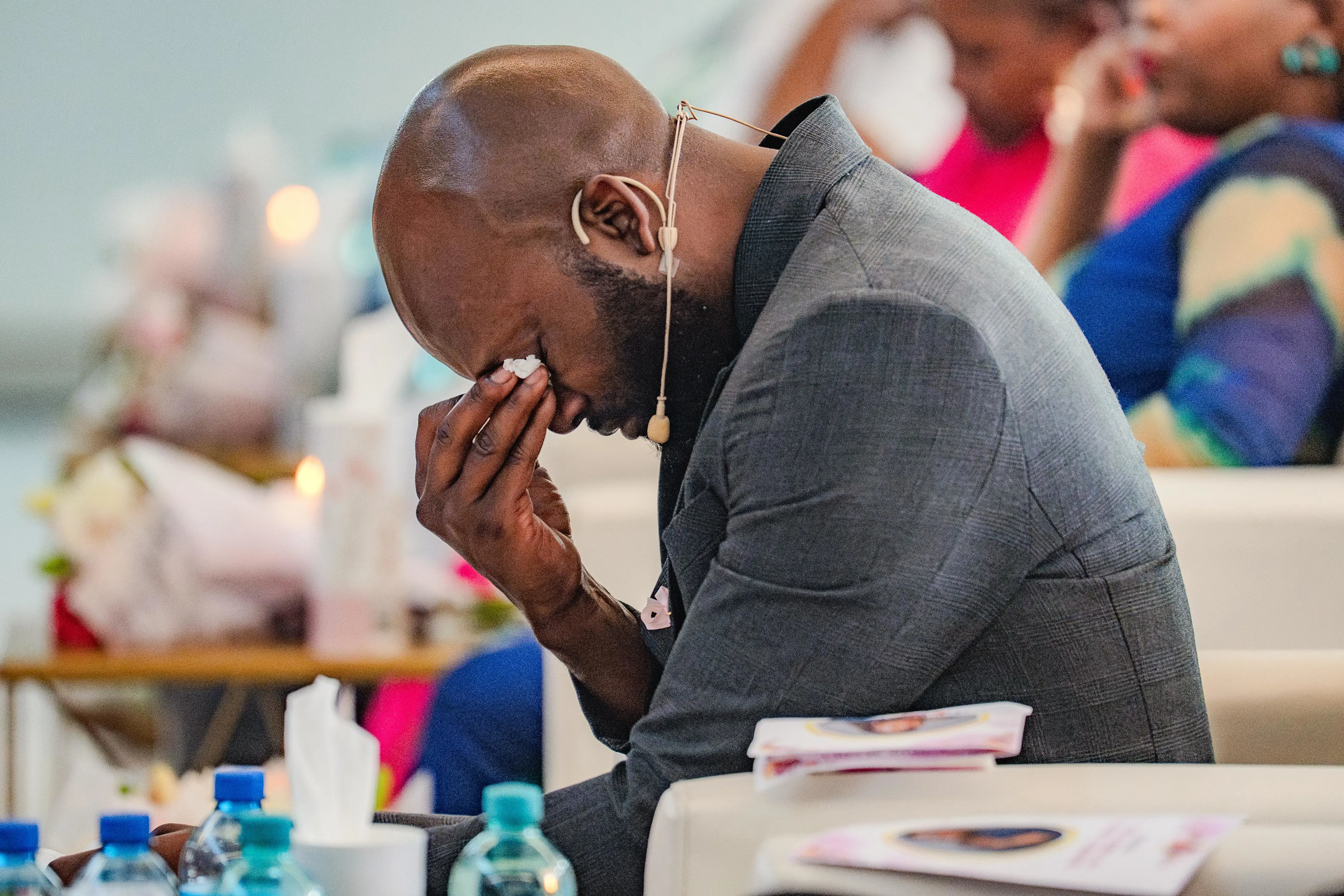 A tearful Clement Manyathela at the memorial service for Tshidi Madia at Primedia's headquarters in Sandton, Johannesburg on 2 September. Picture: Sphamandla Dlamini & Katlego Jiyane/EWN A tearful Clement Manyathela at the memorial service for Tshidi Madia at Primedia's headquarters in Sandton, Johannesburg on 2 September. Picture: Sphamandla Dlamini & Katlego Jiyane/EWN
