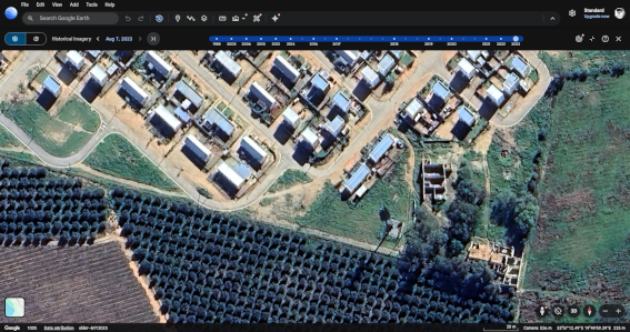 A satellite image captured in 2023, revealing the roof sheeting of the old Mouton farmhouse and outbuildings were stripped. (Mouton buildings are at bottom right of the image.) A satellite image captured in 2023, revealing the roof sheeting of the old Mouton farmhouse and outbuildings were stripped. (Mouton buildings are at bottom right of the image.)
