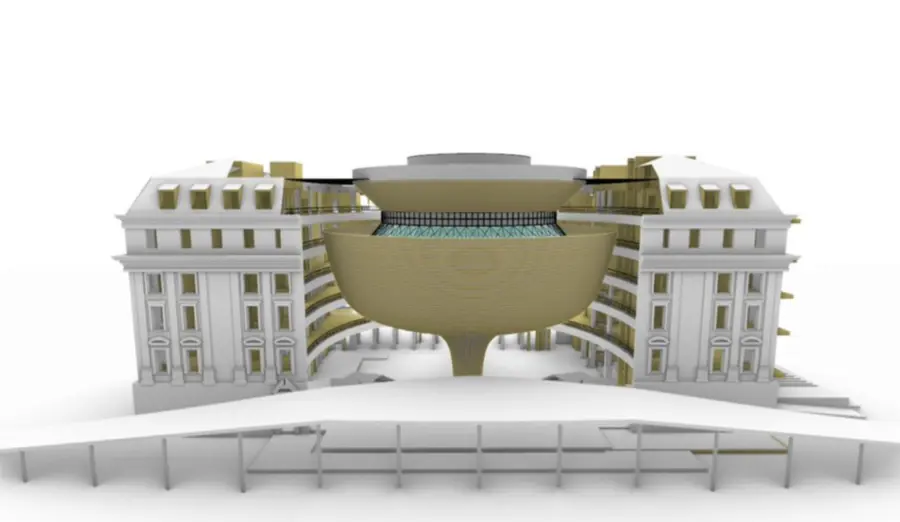 A design sketch of what the new exterior of the National Assembly building, gutted in a fire two years ago, could look. Picture: Supplied/Parliament A design sketch of what the new exterior of the National Assembly building, gutted in a fire two years ago, could look. Picture: Supplied/Parliament