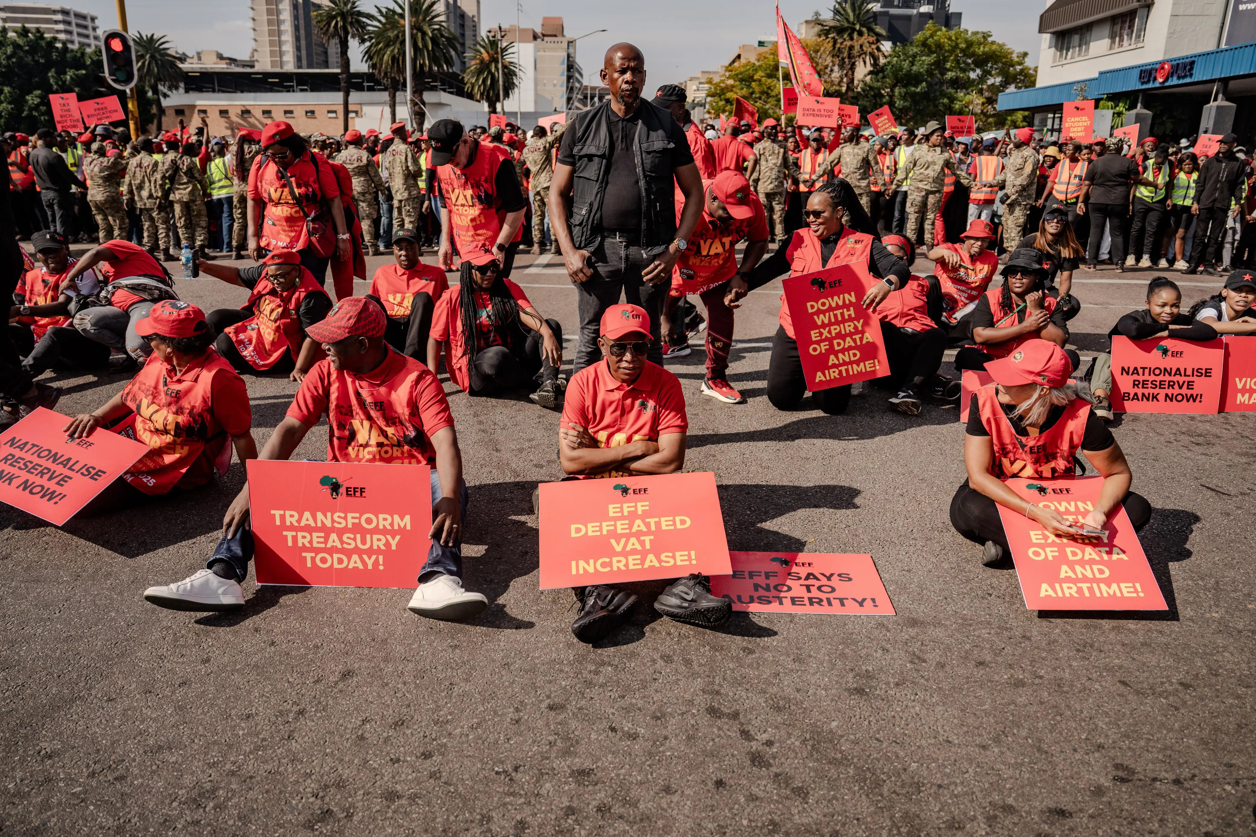 The Economic Freedom Fighters marched to the National Treasury offices in Pretoria on 19 March 2025 to celebrate the reversal of the value-added tax (VAT) increase. Picture: Sphamandla Dlamini/EWN The Economic Freedom Fighters marched to the National Treasury offices in Pretoria on 19 March 2025 to celebrate the reversal of the value-added tax (VAT) increase. Picture: Sphamandla Dlamini/EWN
