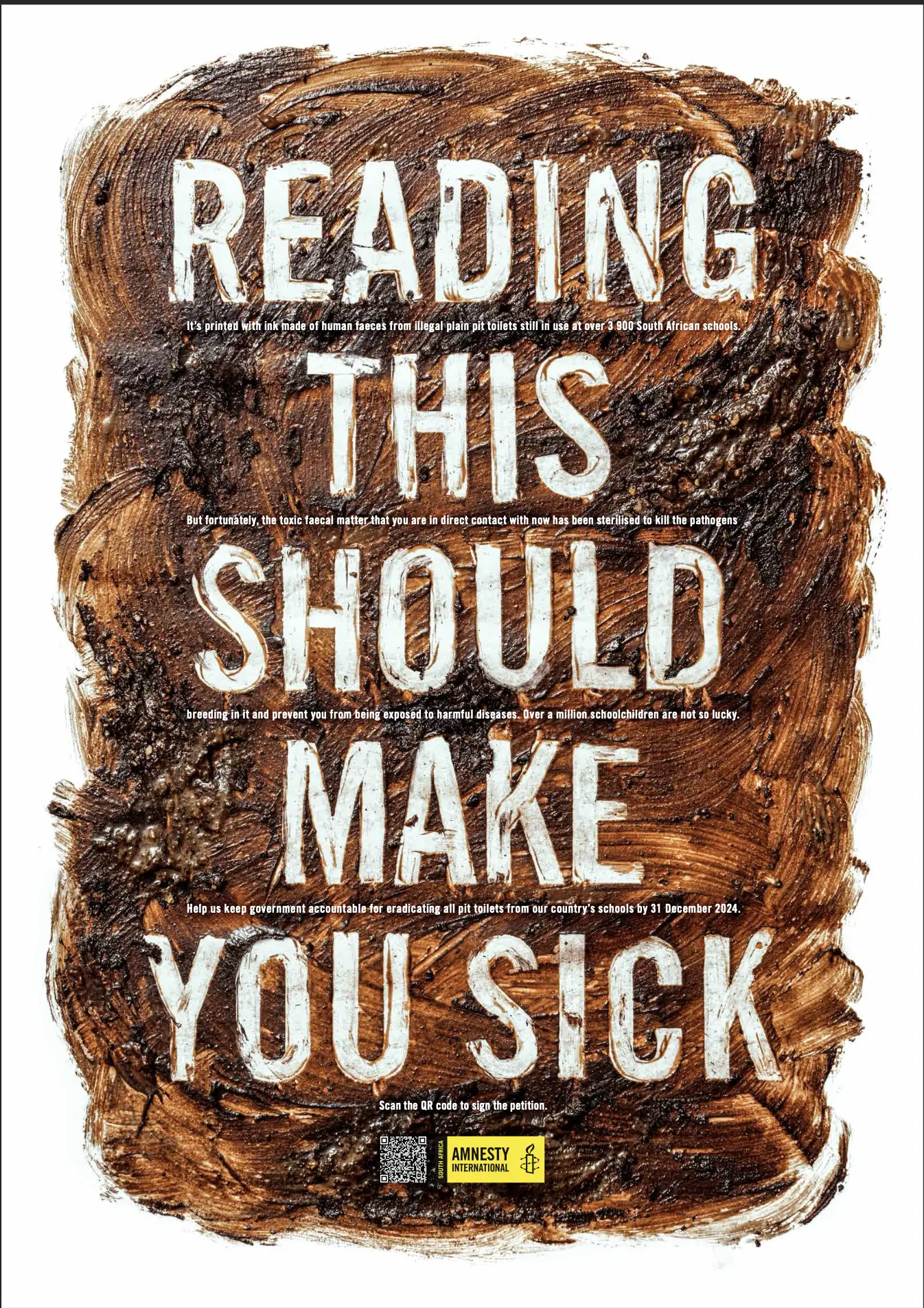 A poster by Amnesty International using sanitised faeces collected from pit latrines across the country. Picture: Supplied A poster by Amnesty International using sanitised faeces collected from pit latrines across the country. Picture: Supplied