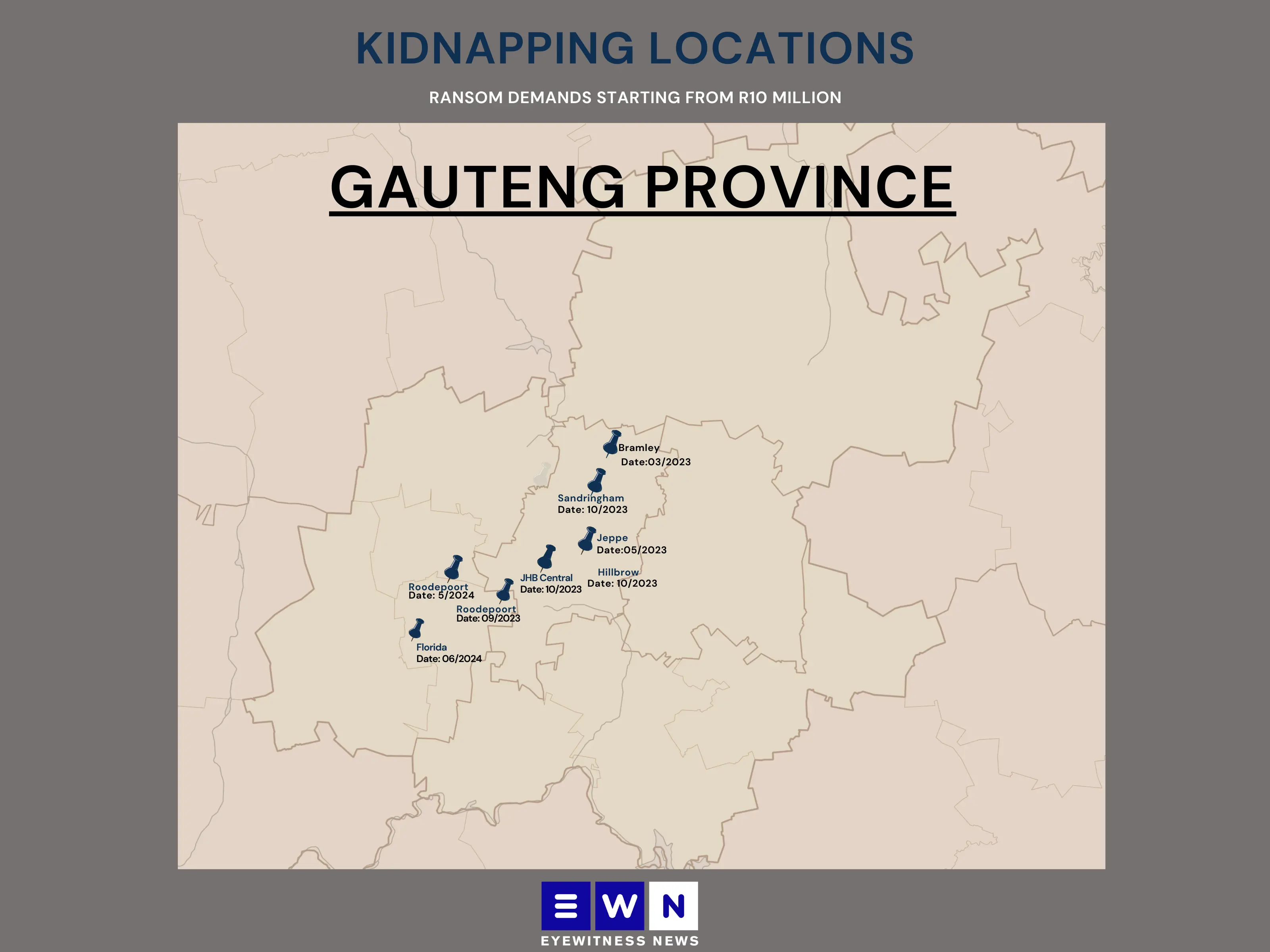 Locations of Portuguese kidnappings. Graphic: Xanderleigh Dookey Makhaza/Eyewitness News Locations of Portuguese kidnappings. Graphic: Xanderleigh Dookey Makhaza/Eyewitness News