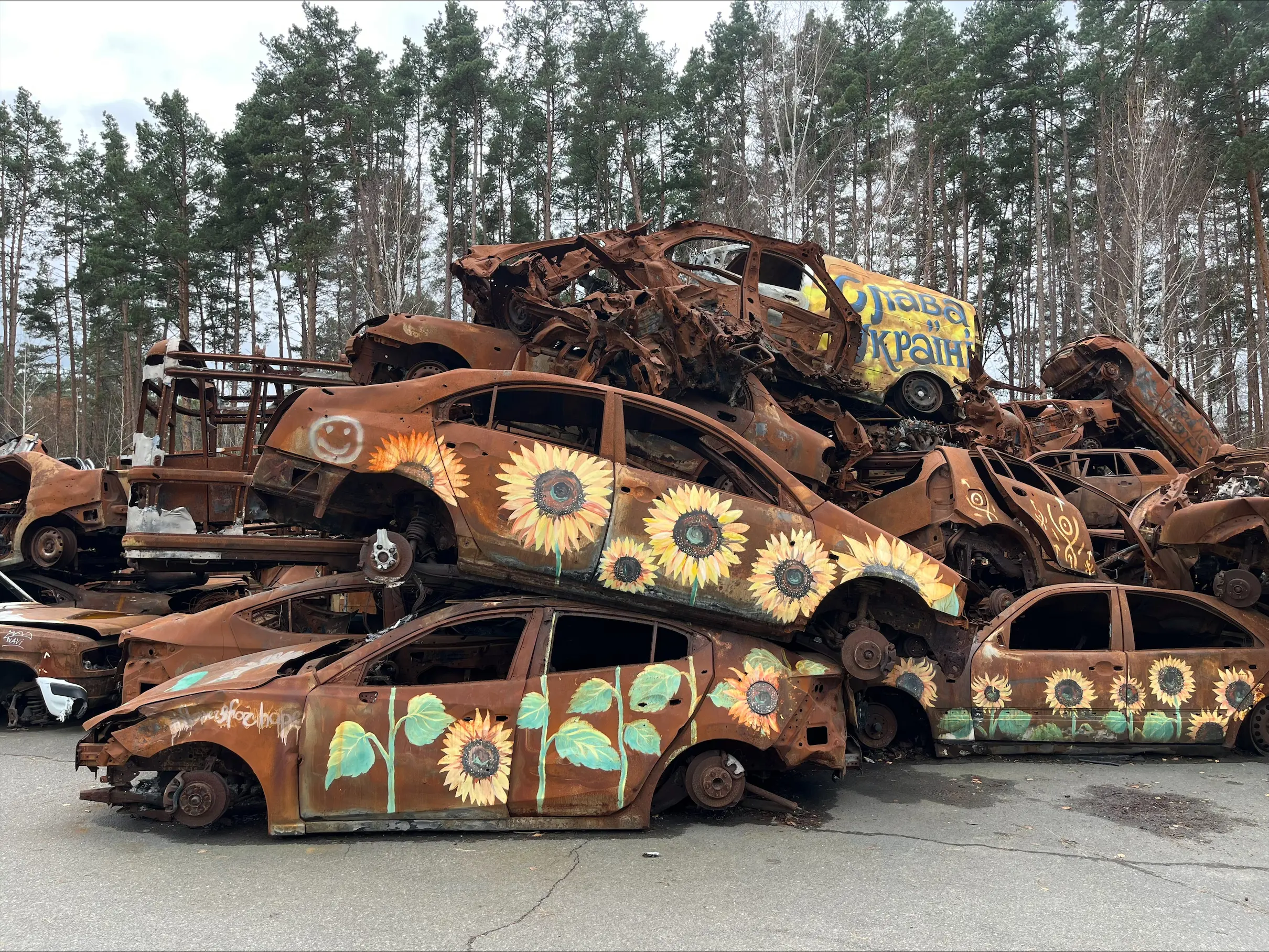 A monument of burnt cars in Irpin, Ukraine. The town was almost overrun by Russian forces in 2022. When people tried to run away, their cars were bombed by Russian military/Picture: Thabiso Goba/EWN A monument of burnt cars in Irpin, Ukraine. The town was almost overrun by Russian forces in 2022. When people tried to run away, their cars were bombed by Russian military/Picture: Thabiso Goba/EWN