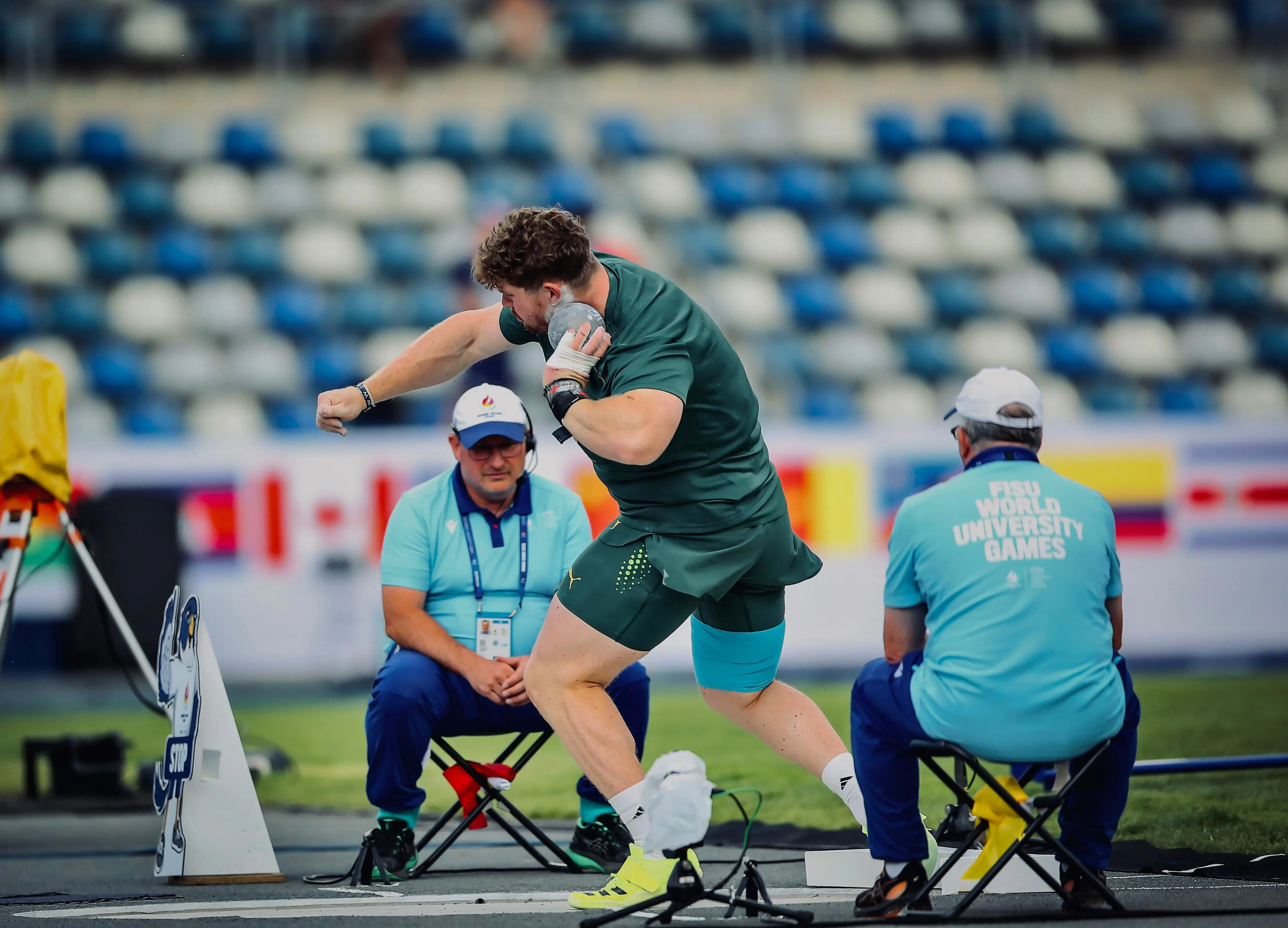 Aiden Smith won a gold medal in shot put at the 2025 Rhine-Ruhr FISU World University Games in Germany. Picture: Supplied. Aiden Smith won a gold medal in shot put at the 2025 Rhine-Ruhr FISU World University Games in Germany. Picture: Supplied.