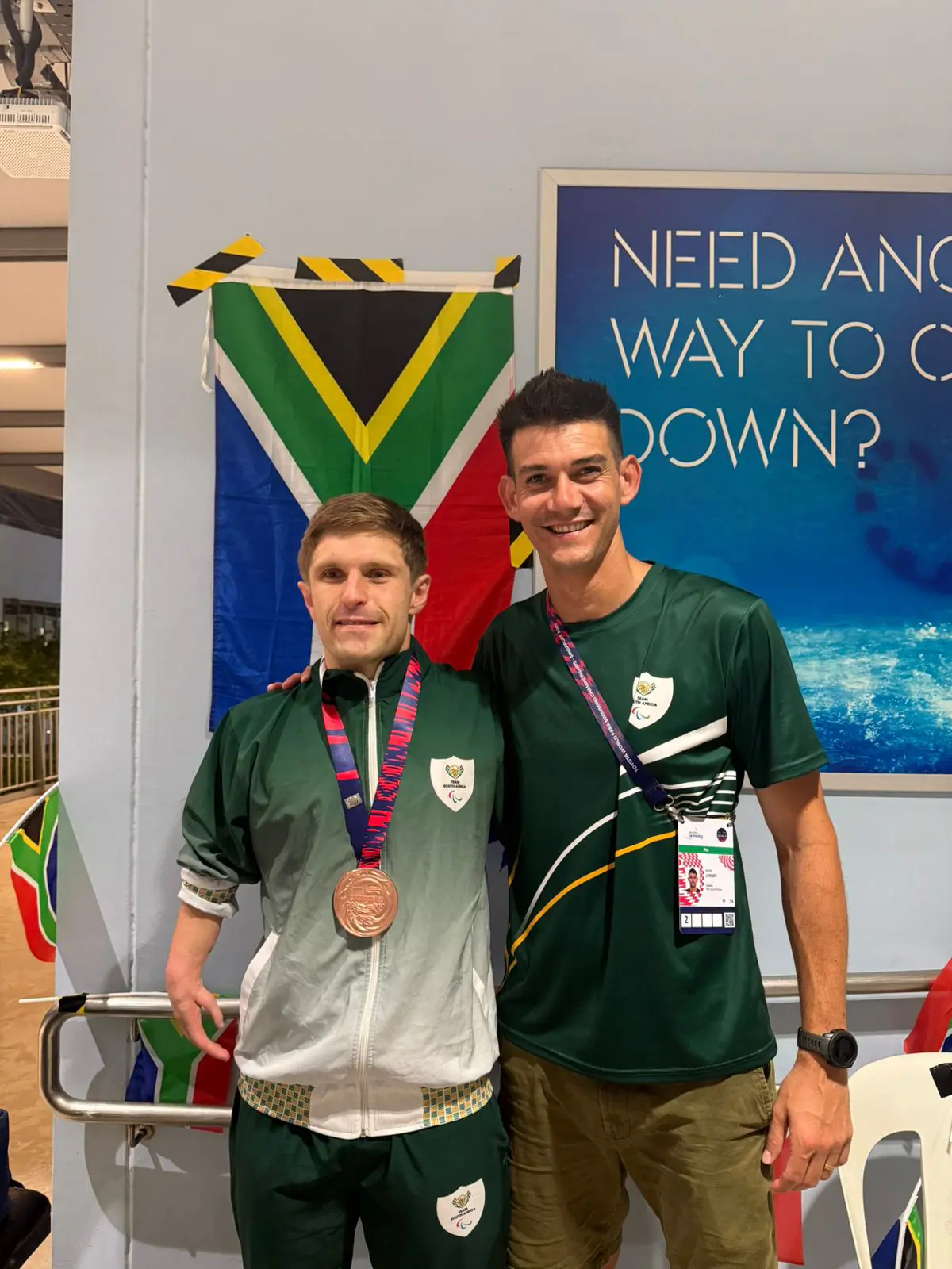 Para-swimmer Christian Sadie wearing his bronze medal from the 2025 World Para Swimming Championships in Singapore. Picture: Supplied Para-swimmer Christian Sadie wearing his bronze medal from the 2025 World Para Swimming Championships in Singapore. Picture: Supplied