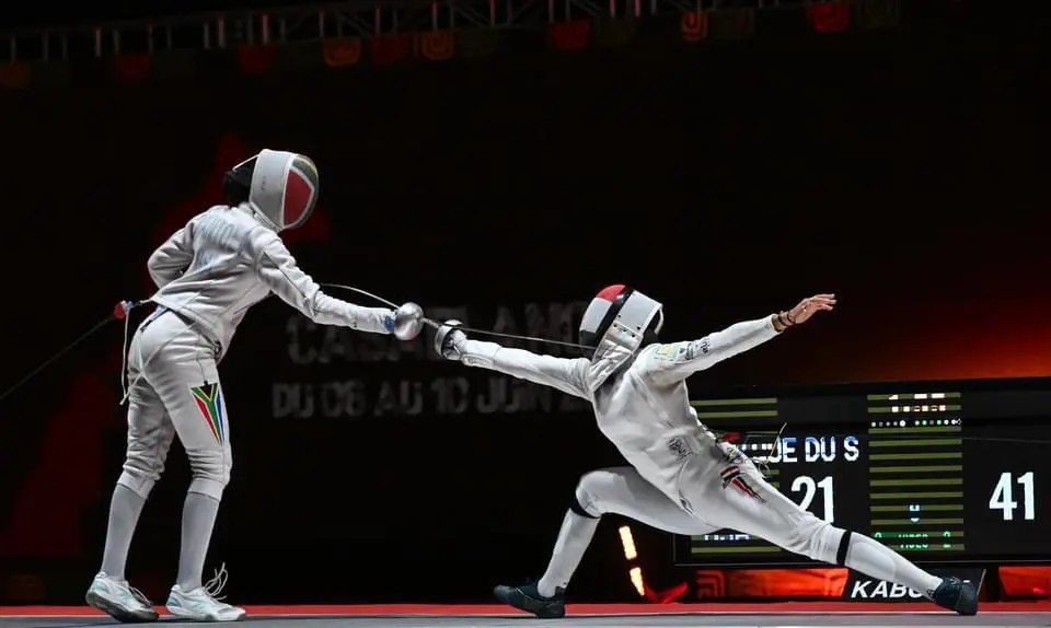 Phumza Yantolo(L) during a fencing competition. Picture: Supplied. Phumza Yantolo(L) during a fencing competition. Picture: Supplied.