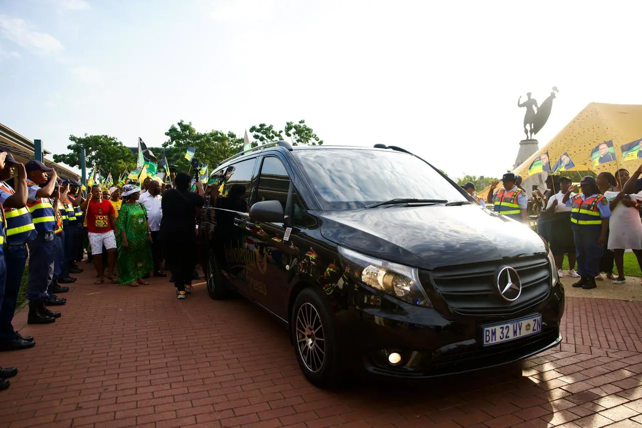 Nathi Mthethwa’s remains officially touched down on home soil on Friday, 10 October 2025 and were received at the King Shaka International Airport by his family, friends and colleagues. Picture: Katlego Jiyane/ EWN. Nathi Mthethwa’s remains officially touched down on home soil on Friday, 10 October 2025 and were received at the King Shaka International Airport by his family, friends and colleagues. Picture: Katlego Jiyane/ EWN.
