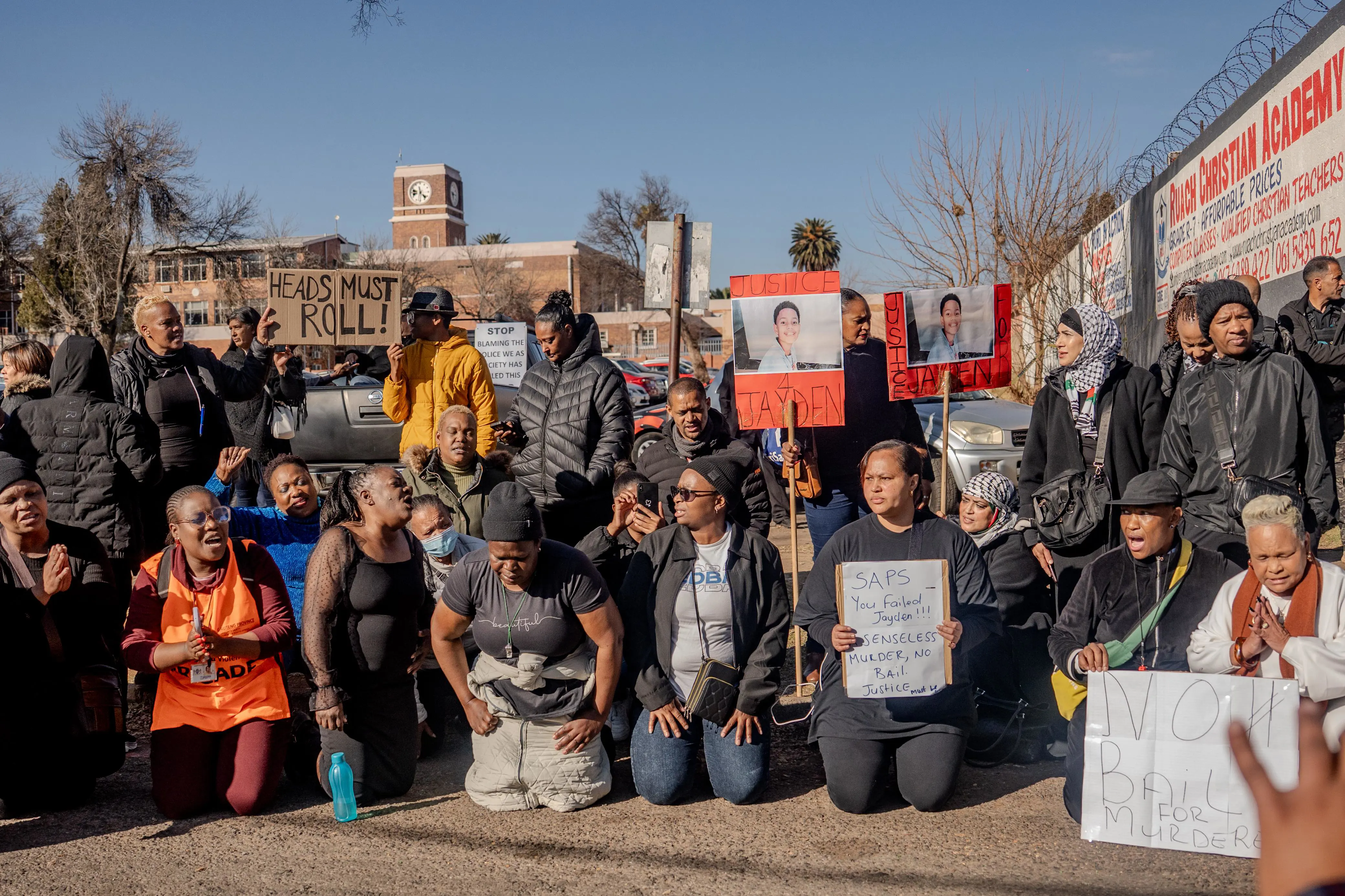 Community members protest outside Roodepoort Magistrates' Court on 14 July 2025 as Tiffany Meek appears in court for the murder of her son, Jayden Lee Meek. Picture: Sphamandla Dlamini/EWN Community members protest outside Roodepoort Magistrates' Court on 14 July 2025 as Tiffany Meek appears in court for the murder of her son, Jayden Lee Meek. Picture: Sphamandla Dlamini/EWN