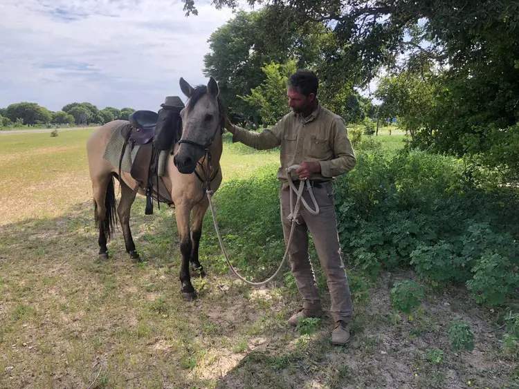 Ben Freeth gets to know a new horse, Stardust, lent to him by a Namibian farmer. Picture: Mike Campbell Foundation Ben Freeth gets to know a new horse, Stardust, lent to him by a Namibian farmer. Picture: Mike Campbell Foundation