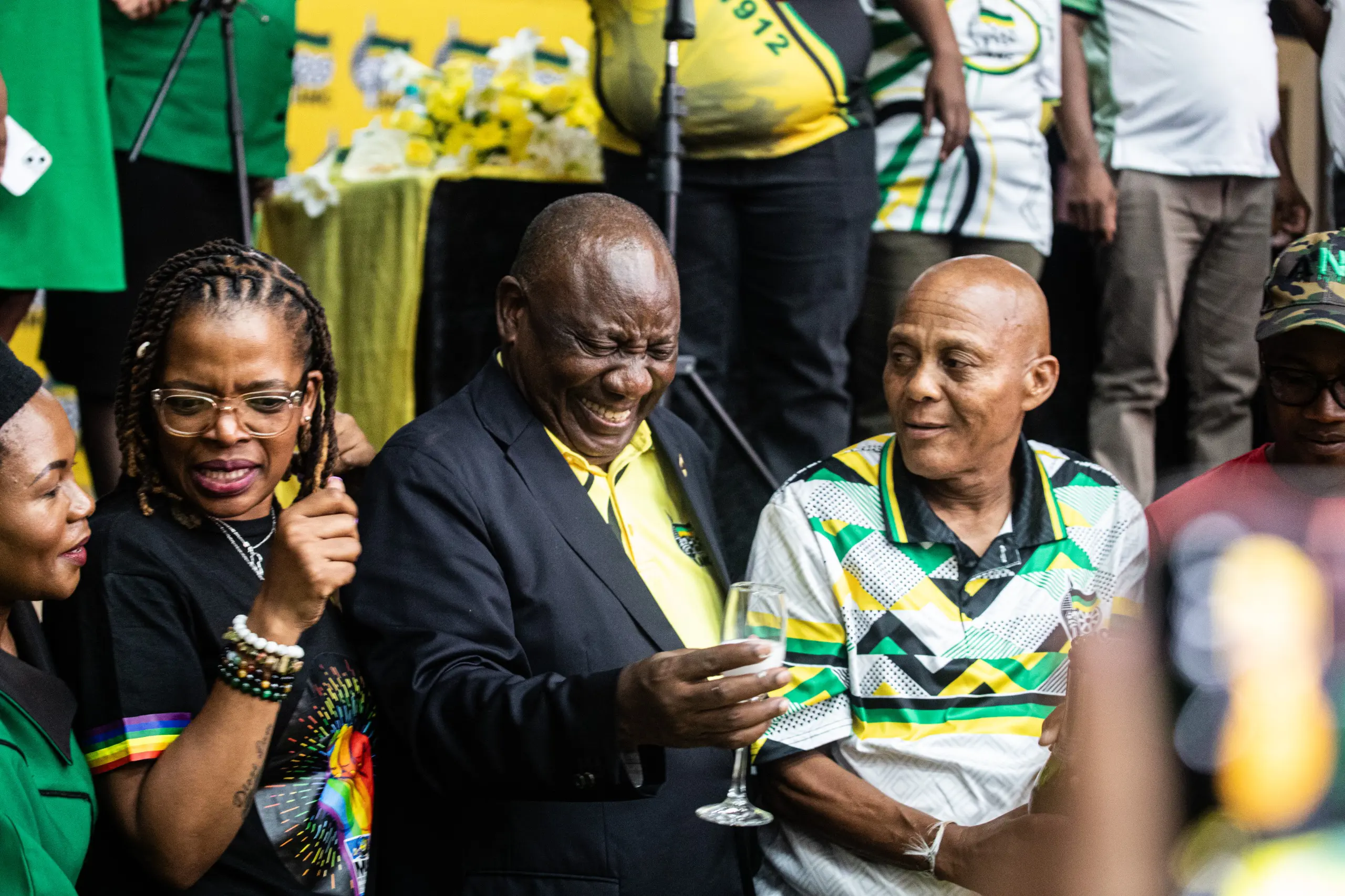 ANC President Cyril Ramaphosa shares a toast with supporters gathered at the Dulcie September Civic Centre in Athlone. Picture: Kayleen Morgan/EWN ANC President Cyril Ramaphosa shares a toast with supporters gathered at the Dulcie September Civic Centre in Athlone. Picture: Kayleen Morgan/EWN