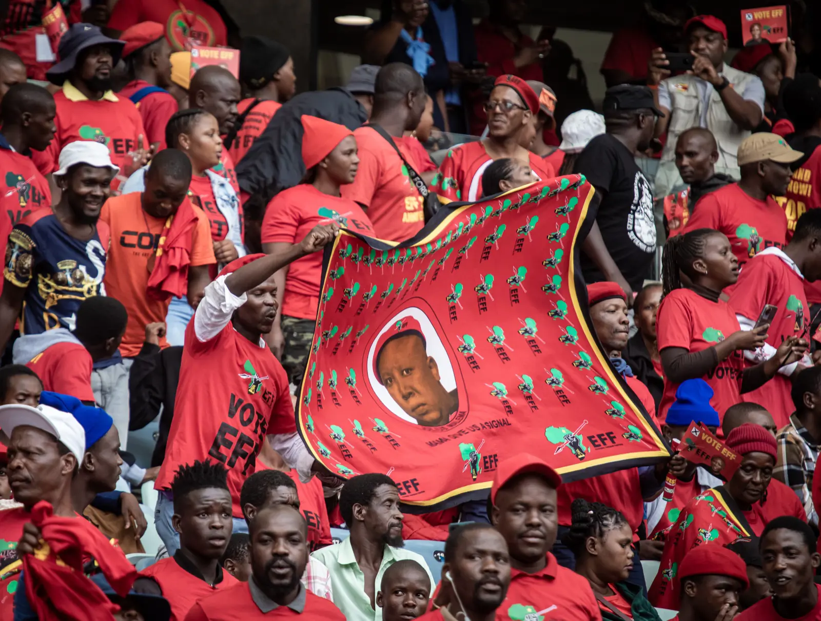 The Economic Freedom Fighters (EFF) manifesto launch at the at the Moses Mabhida Stadium in Durban on Saturday, 10 February 2024. Picture: Xanderleigh Dookey Makhaza/Eyewitness News The Economic Freedom Fighters (EFF) manifesto launch at the at the Moses Mabhida Stadium in Durban on Saturday, 10 February 2024. Picture: Xanderleigh Dookey Makhaza/Eyewitness News