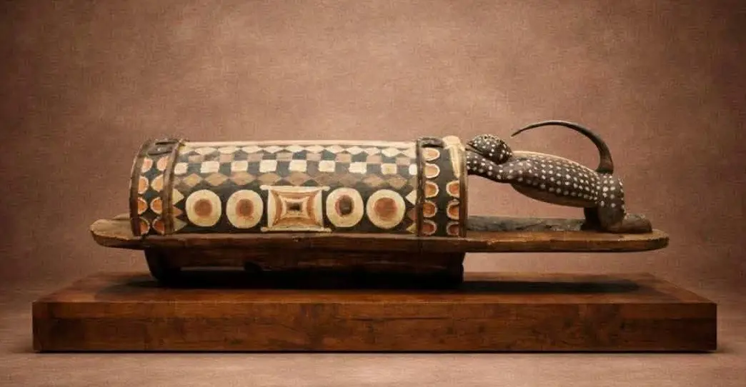 The Djidji Ayôkwé (Panther Lion) talking drum returned to Ivory Coast. Facebook/President Alassane Ouattara The Djidji Ayôkwé (Panther Lion) talking drum returned to Ivory Coast. Facebook/President Alassane Ouattara