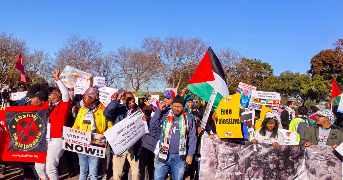 Protesters gather outside the US Consulate in Sandton
