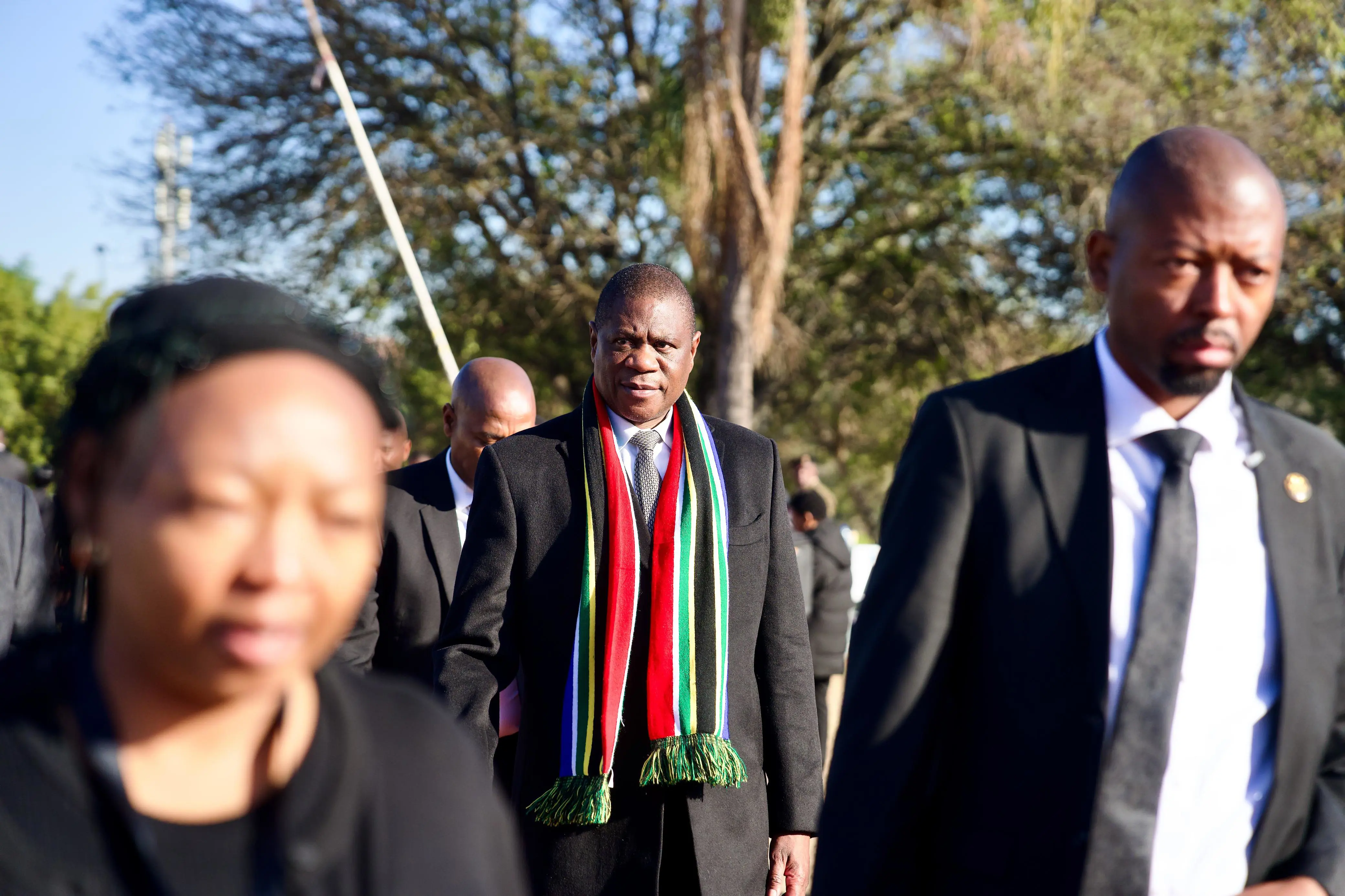 Deputy President Paul Mashatile arrives the funeral service of former Deputy President David Mabuza at the Hoërskool Bergvlam in Mbombela, Mpumalanga on 12 July 2025. Picture: Katlego Jiyane/EWN Deputy President Paul Mashatile arrives the funeral service of former Deputy President David Mabuza at the Hoërskool Bergvlam in Mbombela, Mpumalanga on 12 July 2025. Picture: Katlego Jiyane/EWN