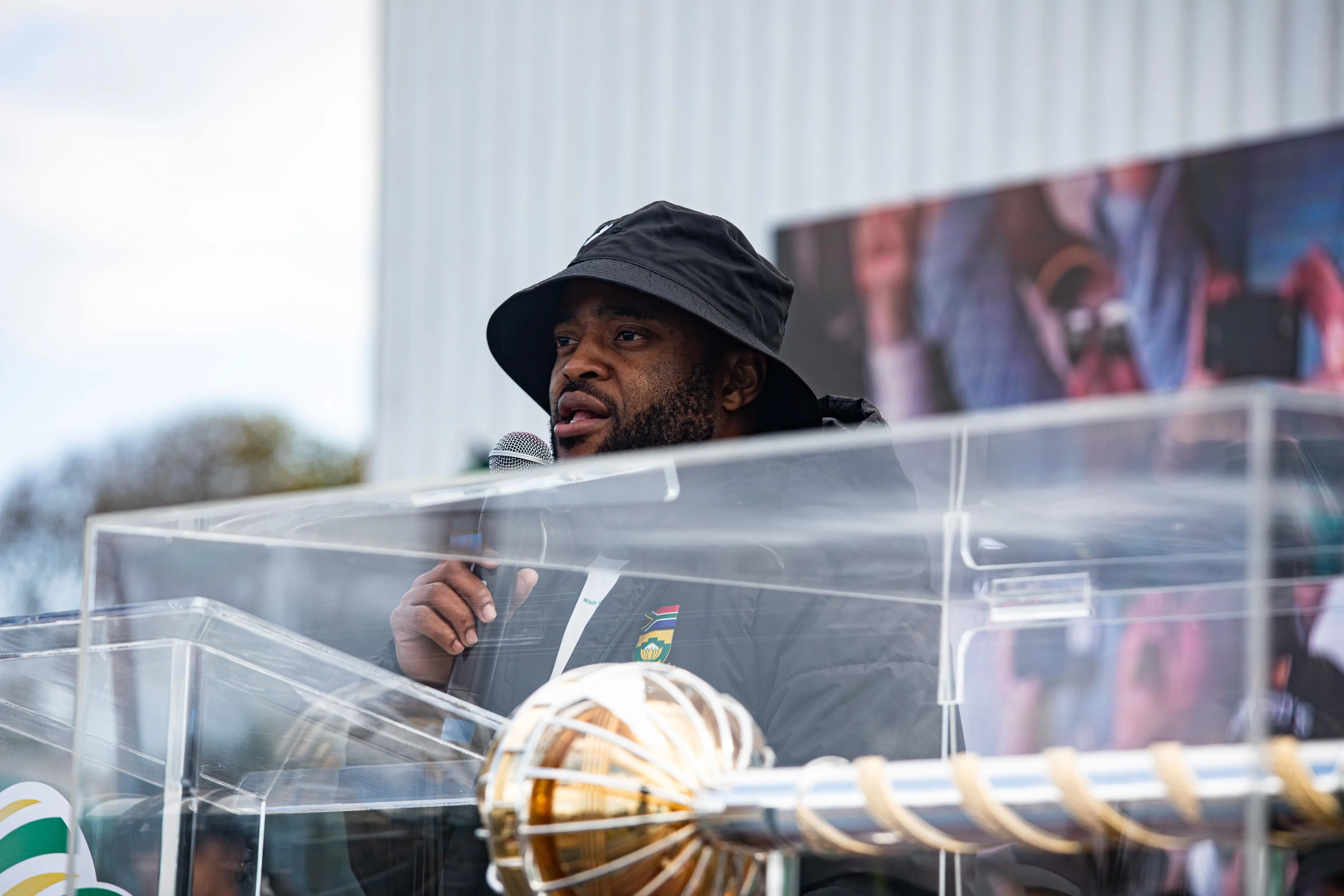 Proteas captain Temba Bavuma addressed supporters during the team's World Test Championship mace parade at the Langa Sports Ground in Langa, Cape Town on 25 July 2025. Picture: Kayleen Morgan/EWN Proteas captain Temba Bavuma addressed supporters during the team's World Test Championship mace parade at the Langa Sports Ground in Langa, Cape Town on 25 July 2025. Picture: Kayleen Morgan/EWN