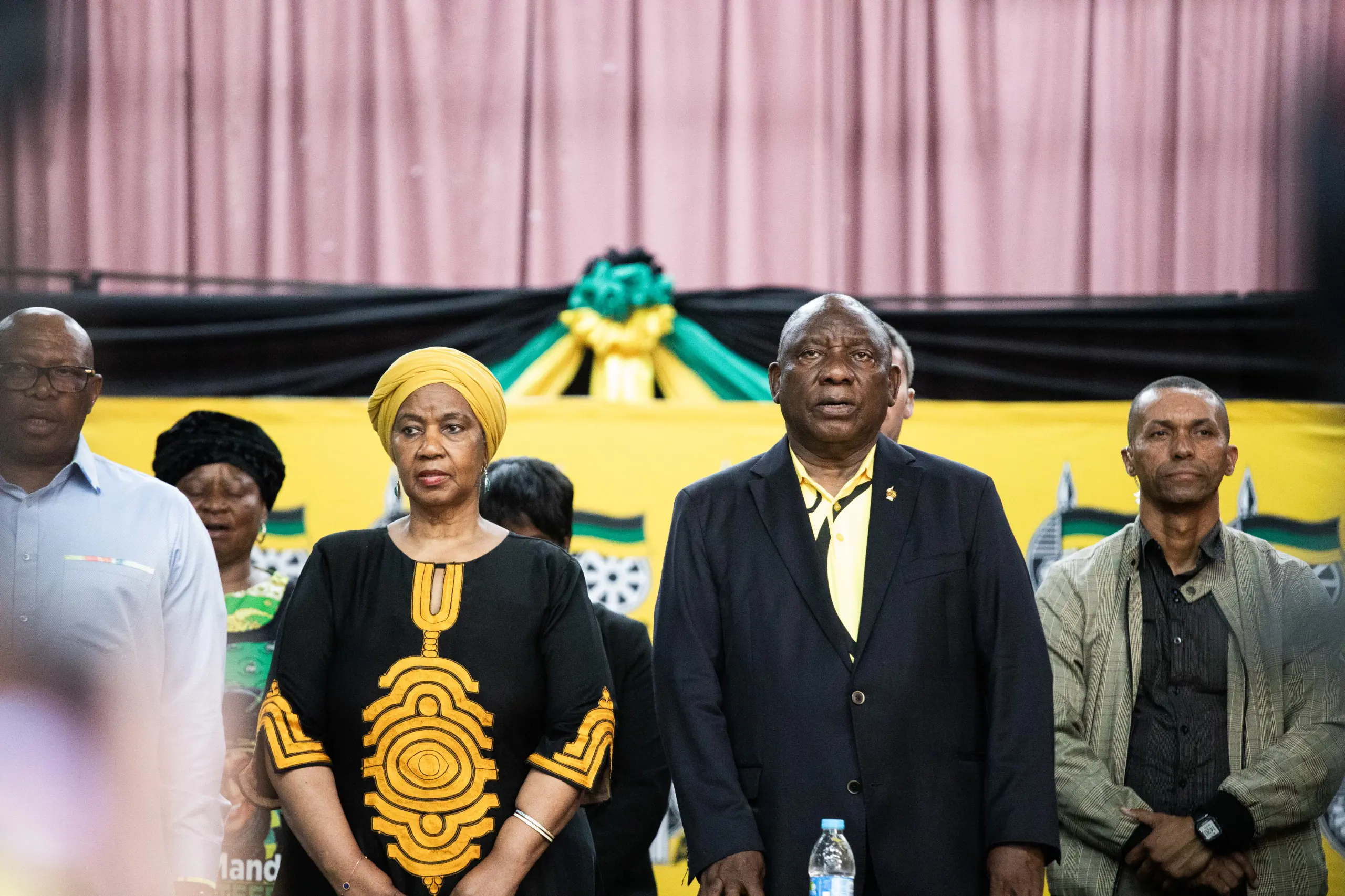 ANC president Cyril Ramaphosa and former deputy president, Phumzile Mlambo-Nqcuka, sing the national anthem during the ANC's 113th birthday celebration at the Athlone Civic Centre on 8 January 2025. Picture: Kayleen Morgan/EWN ANC president Cyril Ramaphosa and former deputy president, Phumzile Mlambo-Nqcuka, sing the national anthem during the ANC's 113th birthday celebration at the Athlone Civic Centre on 8 January 2025. Picture: Kayleen Morgan/EWN