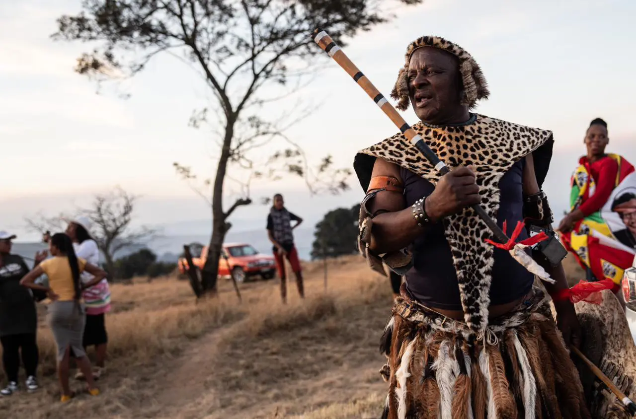 A member of Amabutho as they fetched Mangosuthu Buthelezi's remains at a local mortuary in Ulundi on 15 September 2023. Picture: Abigail Javier/Eyewitness News A member of Amabutho as they fetched Mangosuthu Buthelezi's remains at a local mortuary in Ulundi on 15 September 2023. Picture: Abigail Javier/Eyewitness News