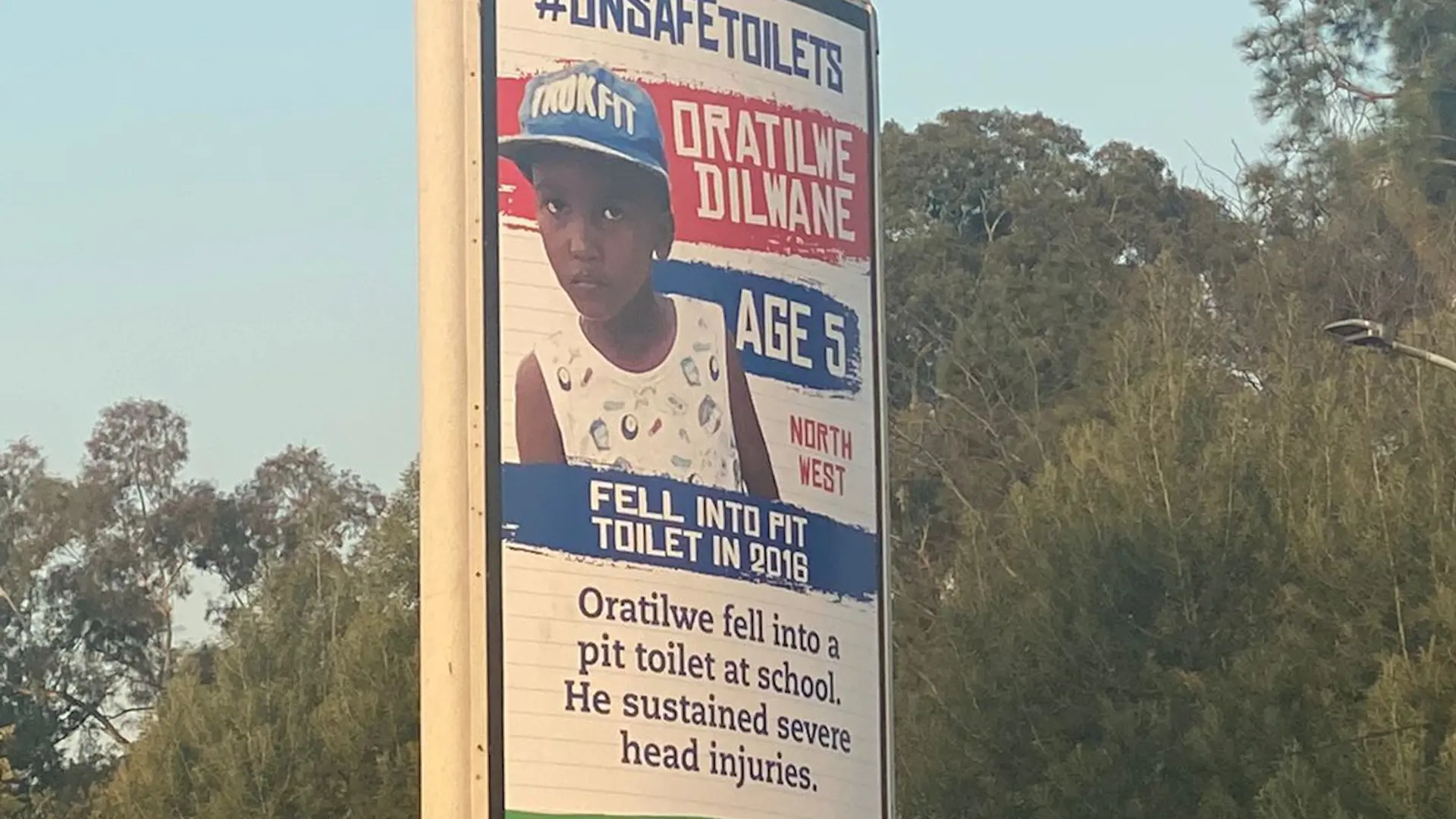 A poster for awareness after little Oratile Diloane fell into a pit toilet at school in 2016. He survived, but suffered severe head injuries. Picture: Supplied A poster for awareness after little Oratile Diloane fell into a pit toilet at school in 2016. He survived, but suffered severe head injuries. Picture: Supplied