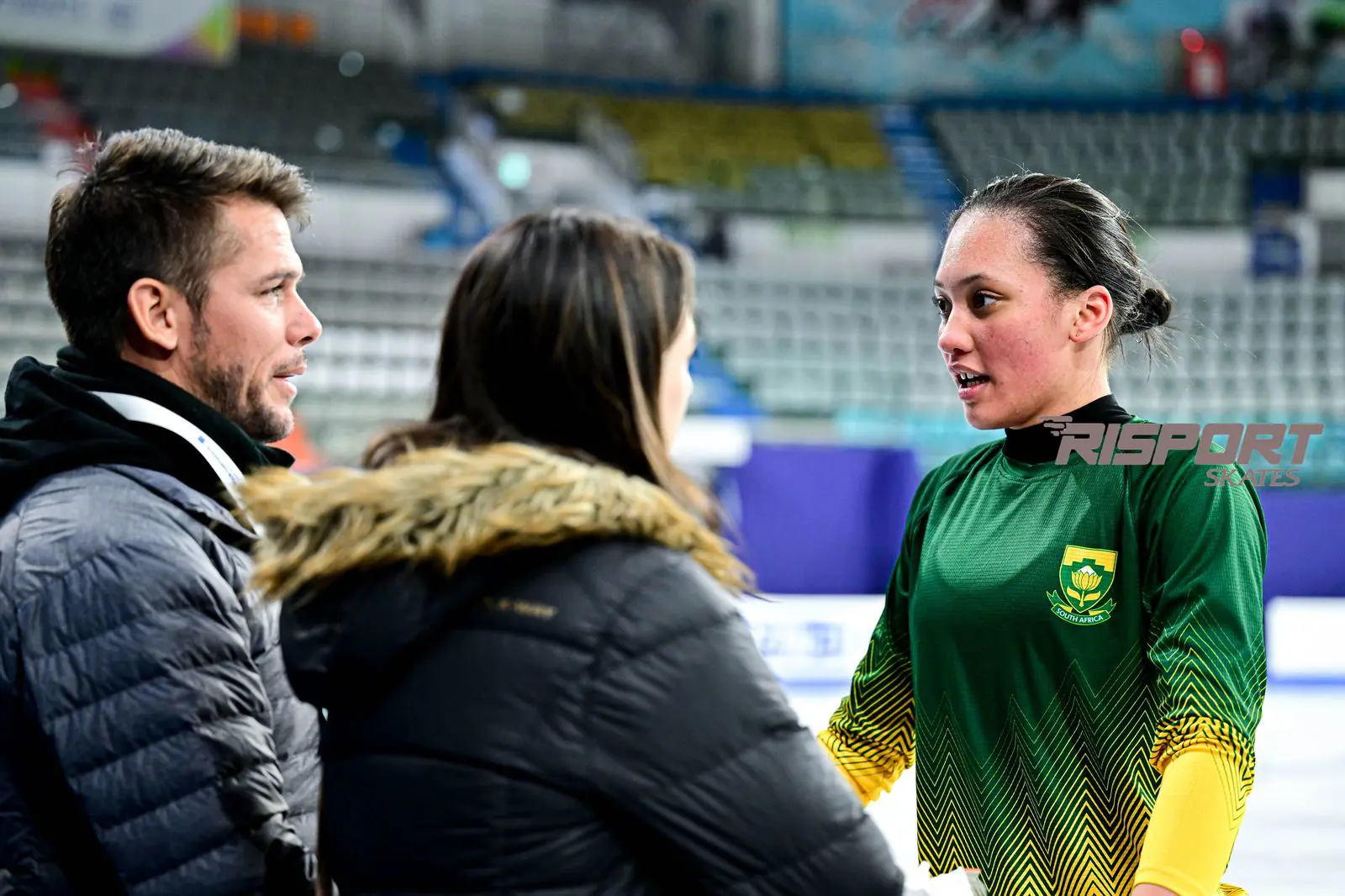 SA figure skater Gian-Quen Isaacs with her Italian Coach Ondrej Hotarek and main coach Megan Allely-Painczyk. Picture: Raniero Corbelletti photography. SA figure skater Gian-Quen Isaacs with her Italian Coach Ondrej Hotarek and main coach Megan Allely-Painczyk. Picture: Raniero Corbelletti photography.