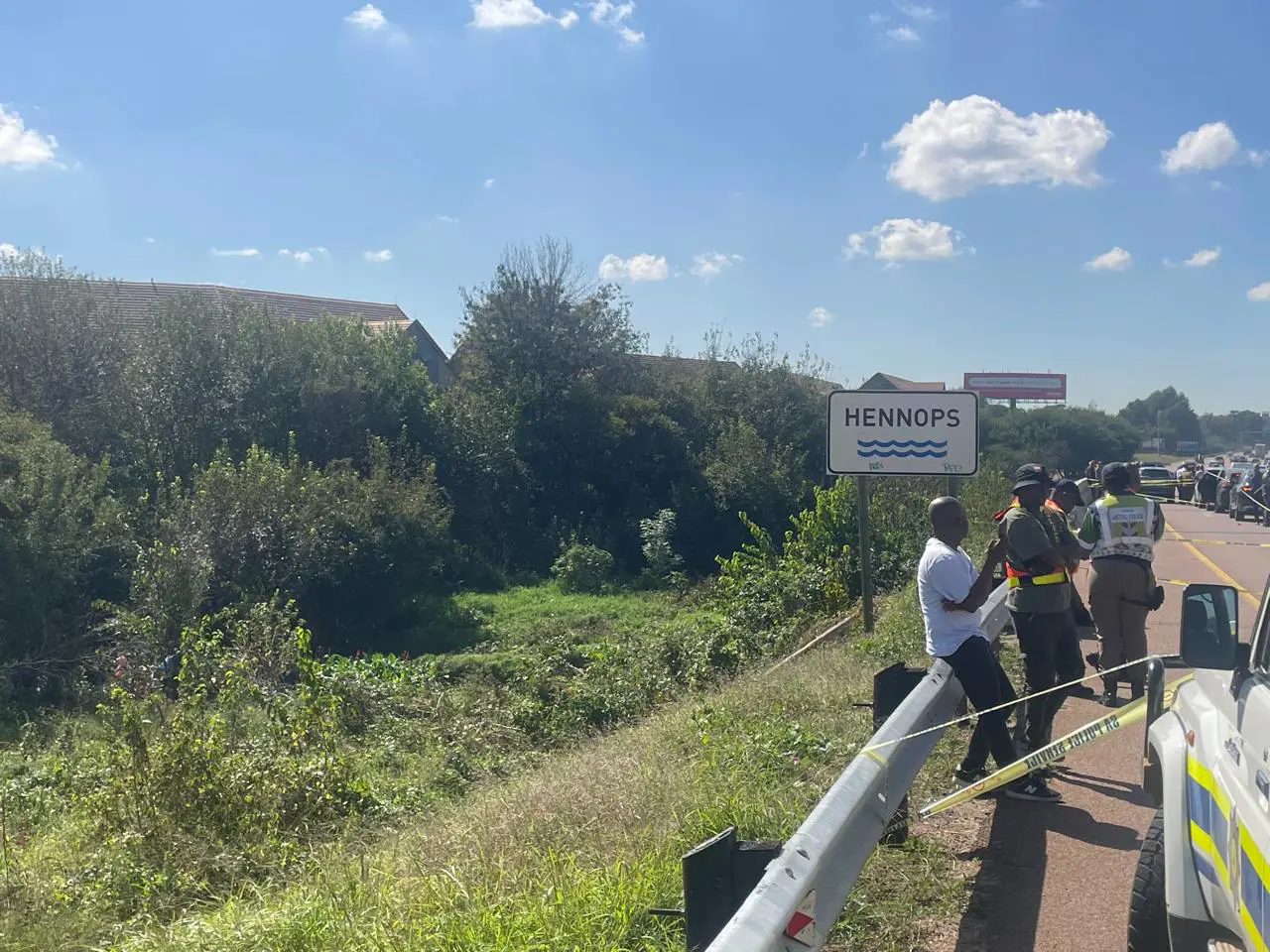 The scene where a car believed to be carrying missing police officers from the Free State was recovered. Picture: Jacques Nelles / Eyewitness News The scene where a car believed to be carrying missing police officers from the Free State was recovered. Picture: Jacques Nelles / Eyewitness News