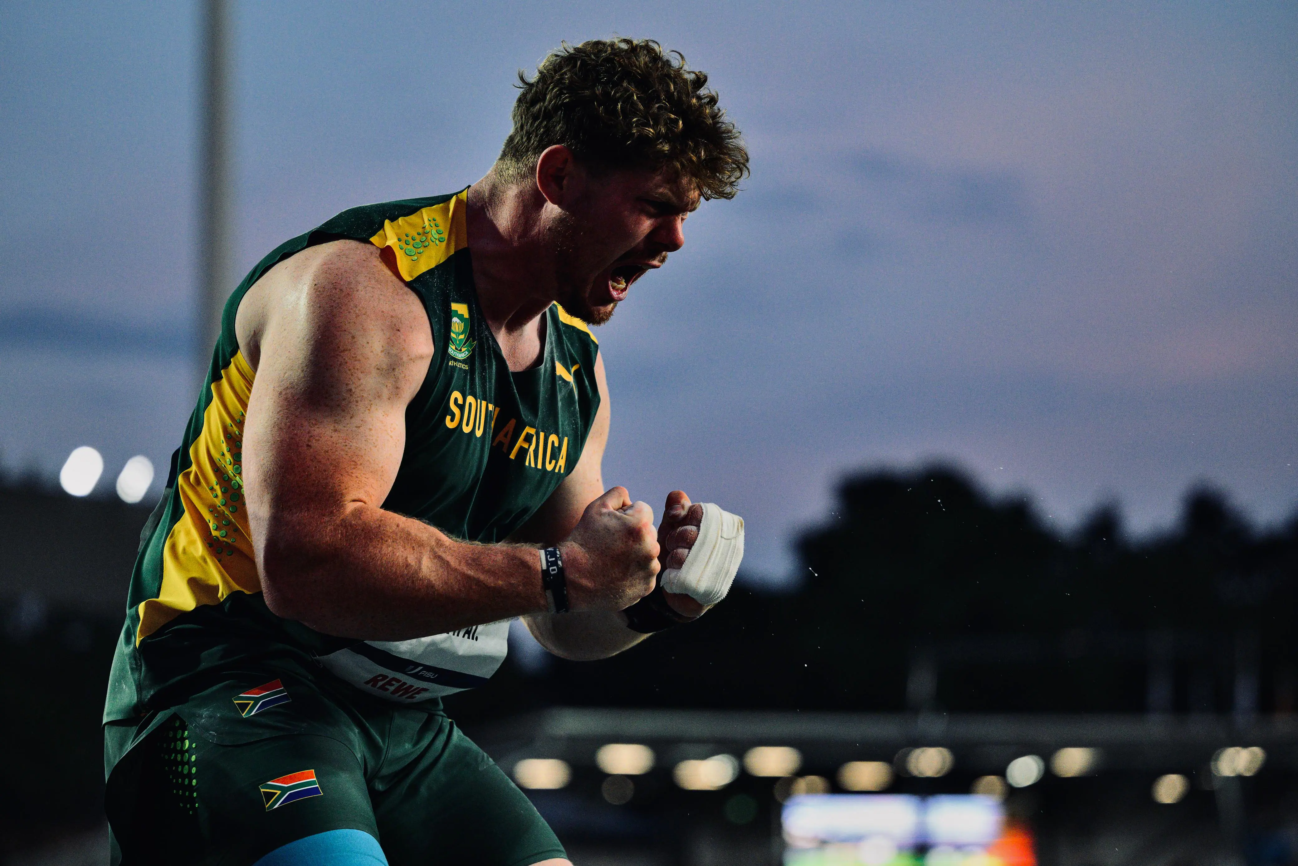 Aiden Smith won a gold medal in shot put at the 2025 Rhine-Ruhr FISU World University Games in Germany. Picture: Supplied. Aiden Smith won a gold medal in shot put at the 2025 Rhine-Ruhr FISU World University Games in Germany. Picture: Supplied.