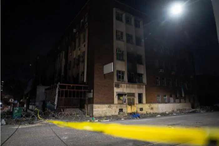 A cordoned off section of the Marshalltown building in the Johannesburg CBD after a fire killed 77 people and left at least 1,000 homeless. Picture: Jacques Nelles/Eyewitness News A cordoned off section of the Marshalltown building in the Johannesburg CBD after a fire killed 77 people and left at least 1,000 homeless. Picture: Jacques Nelles/Eyewitness News